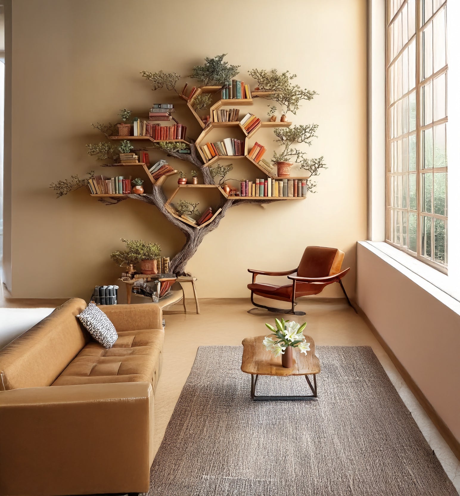 Solid Driftwood Wall Bookshelf Tree Branch Bookshelf Rustic Wooden Decor