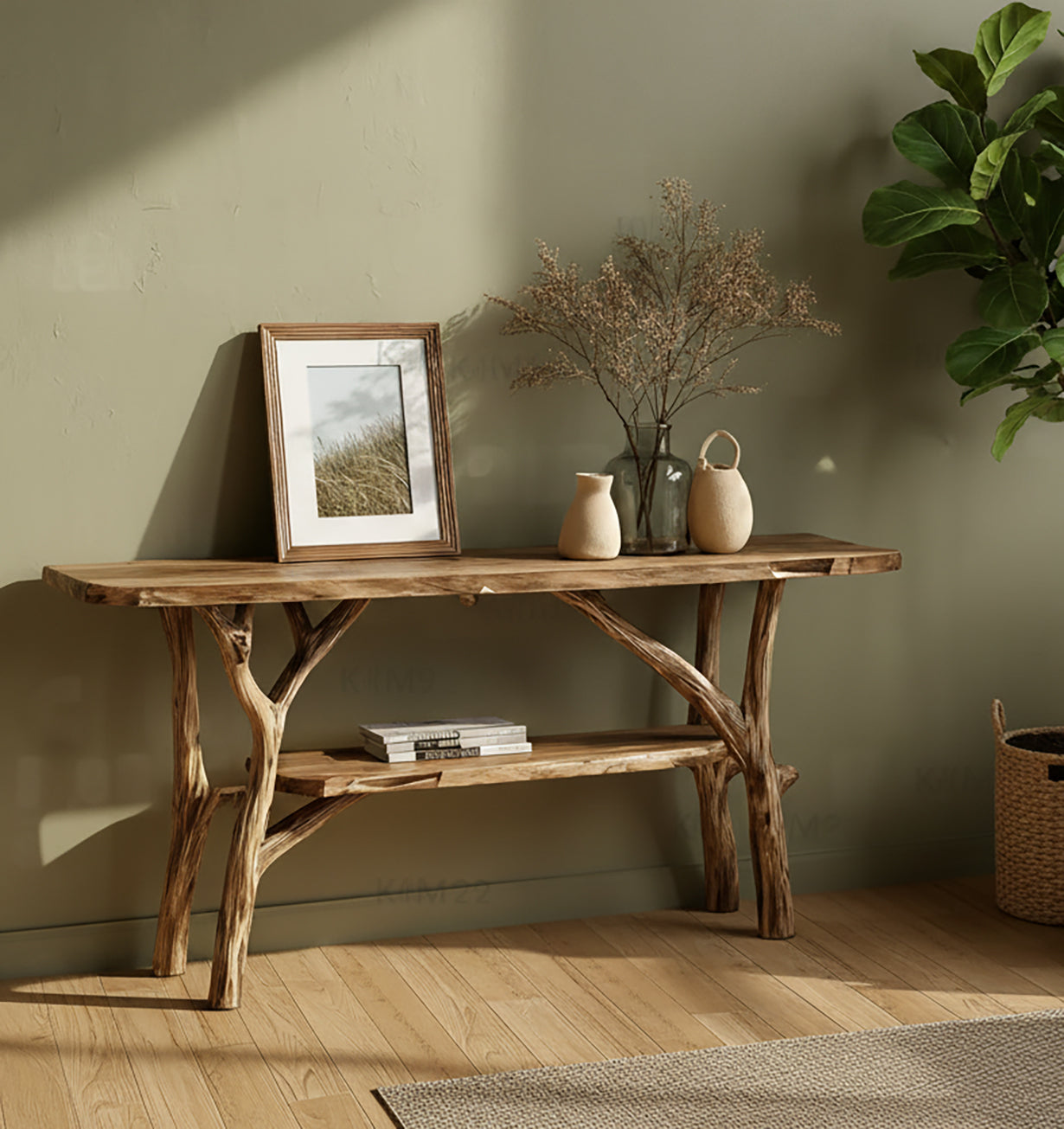 Rustic Farmhouse Console Table – Handcrafted Solid Wood Entryway Table