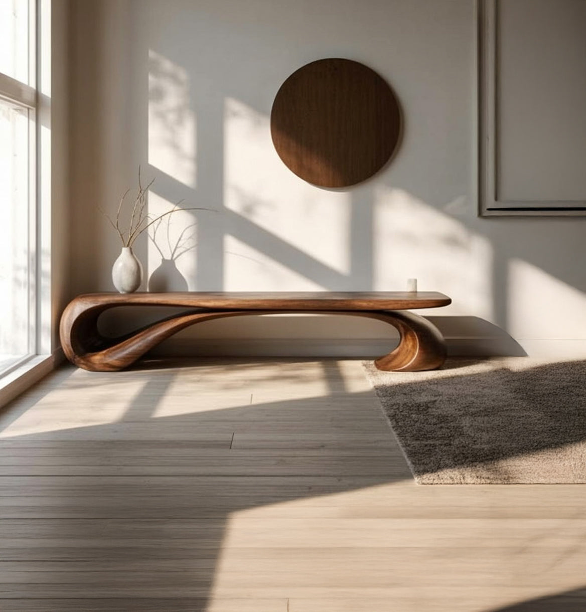 Handcrafted Walnut Bench – Organic Sculptural Mid-Century Design