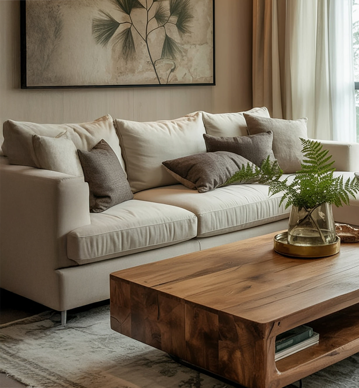 Solid Wood Coffee Table with Open Shelf – Handmade Acacia, Modern Rustic Design