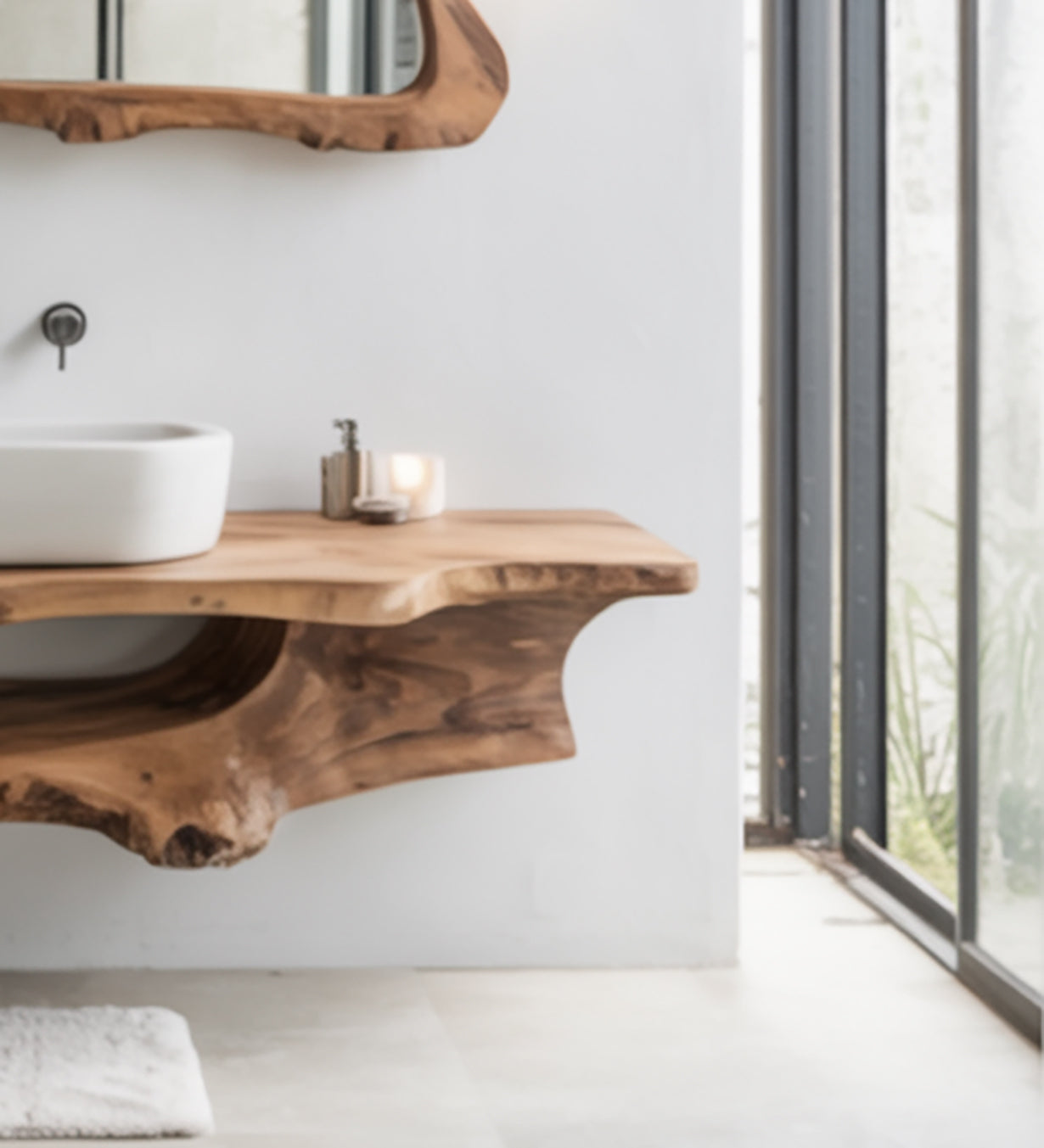 Solid Wood Floating Vanity – Walnut Live Edge Bathroom Sink & Farmhouse Décor