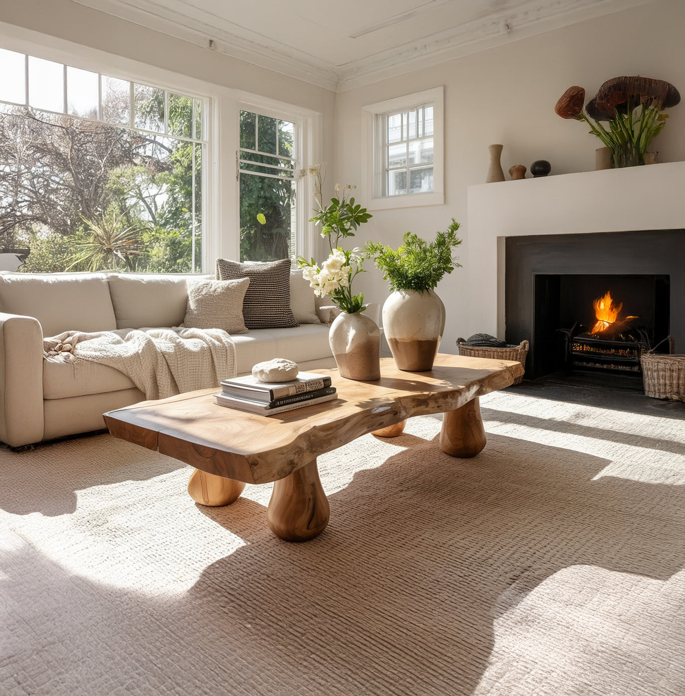 Rustic Live Edge Coffee Table – Handmade Wooden Table, Mid Century Modern Center Table