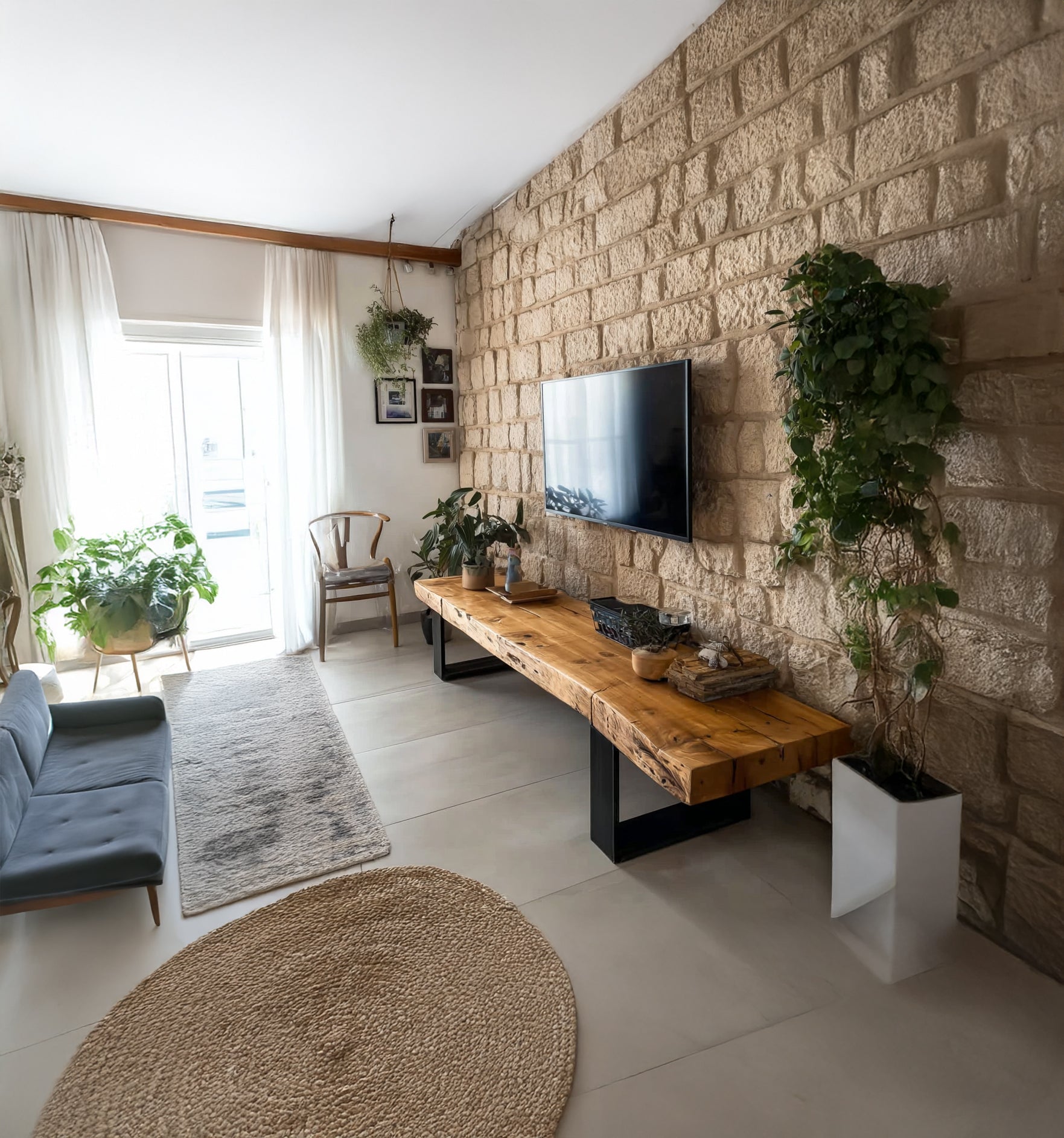 Rustic Live Edge TV Stand – Handmade Solid Wood Media Console with Black Metal Legs