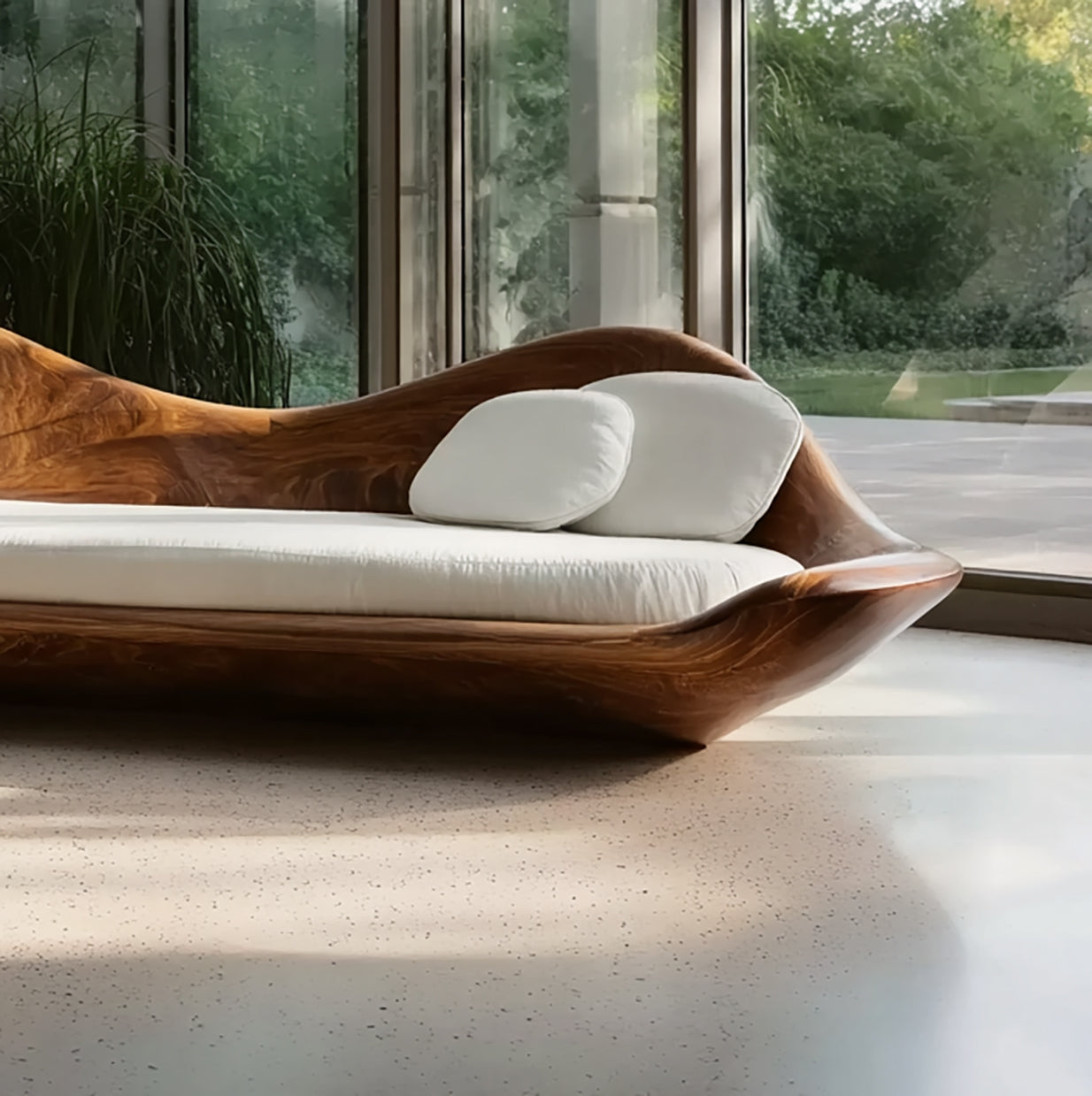 Elegant Modern Wooden Sofa with Sculptural Frame – Statement Living Room Piece