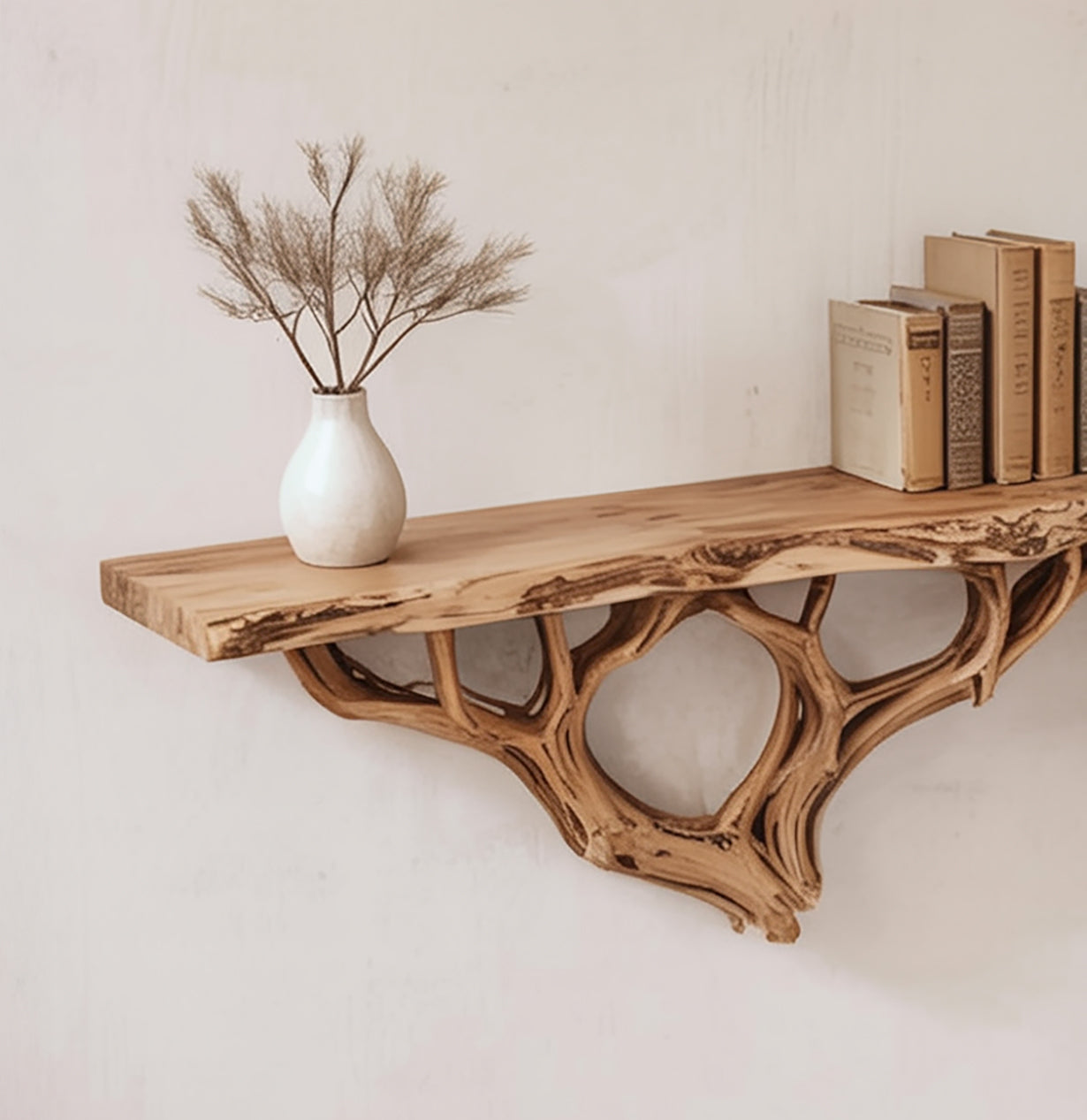 Floating Tree Bookshelf Wall Mount Solid Wood Unique Shelving Driftwood Branch Wall Art