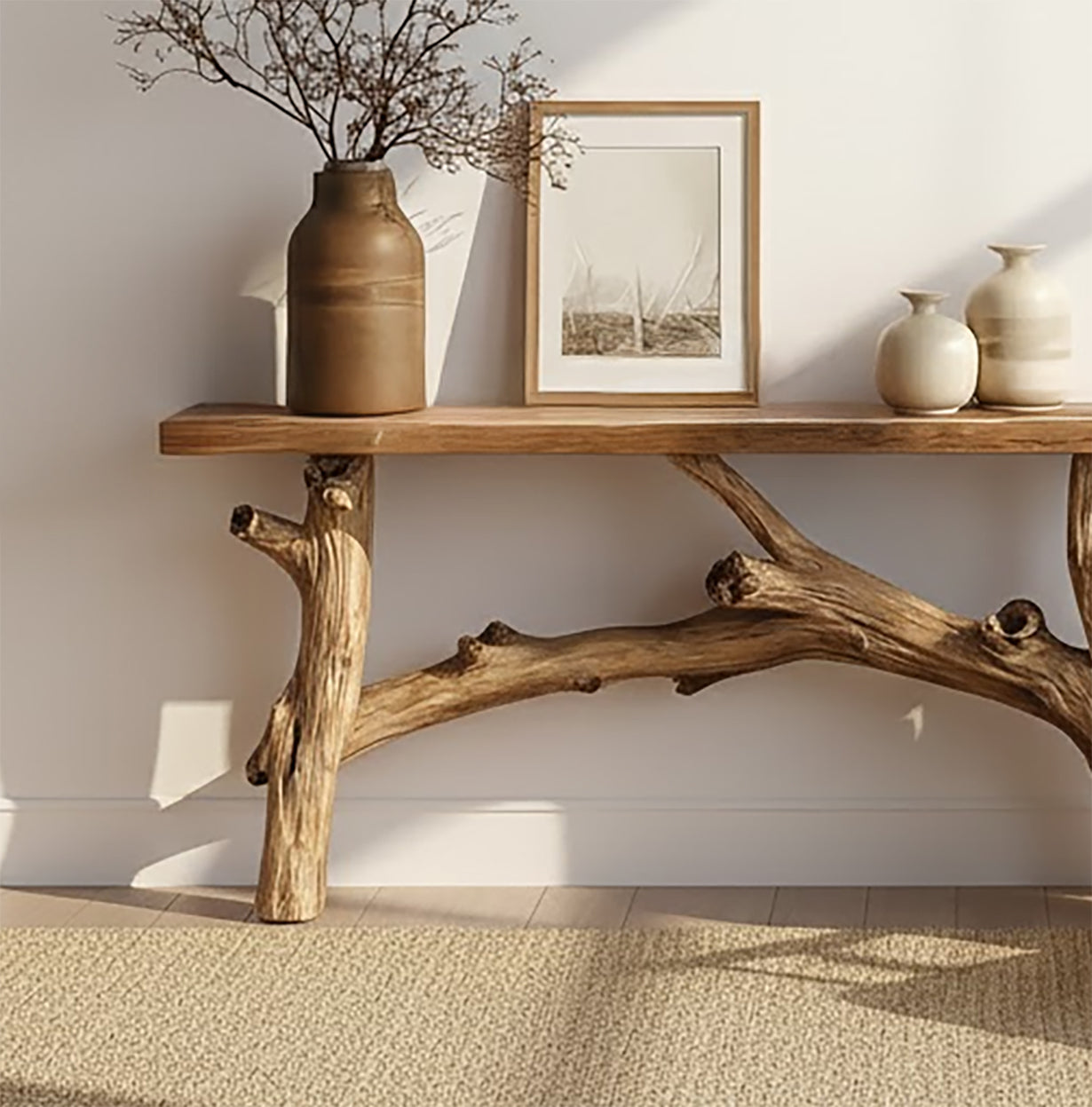 Rustic Farmhouse Console Table – Handcrafted Solid Wood Entryway Table