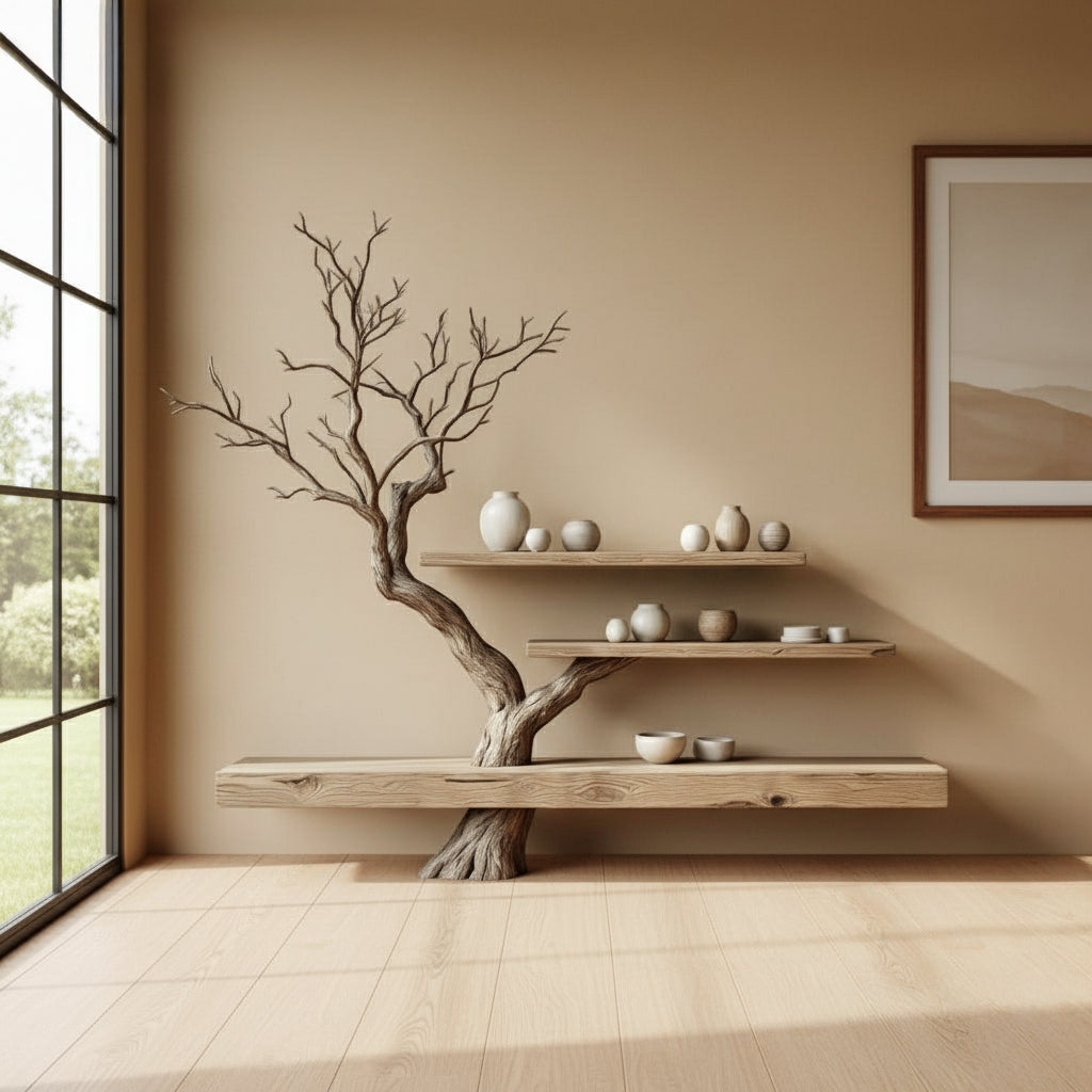 Tree Branch Floating Shelf – Live Edge Wooden Wall Shelf