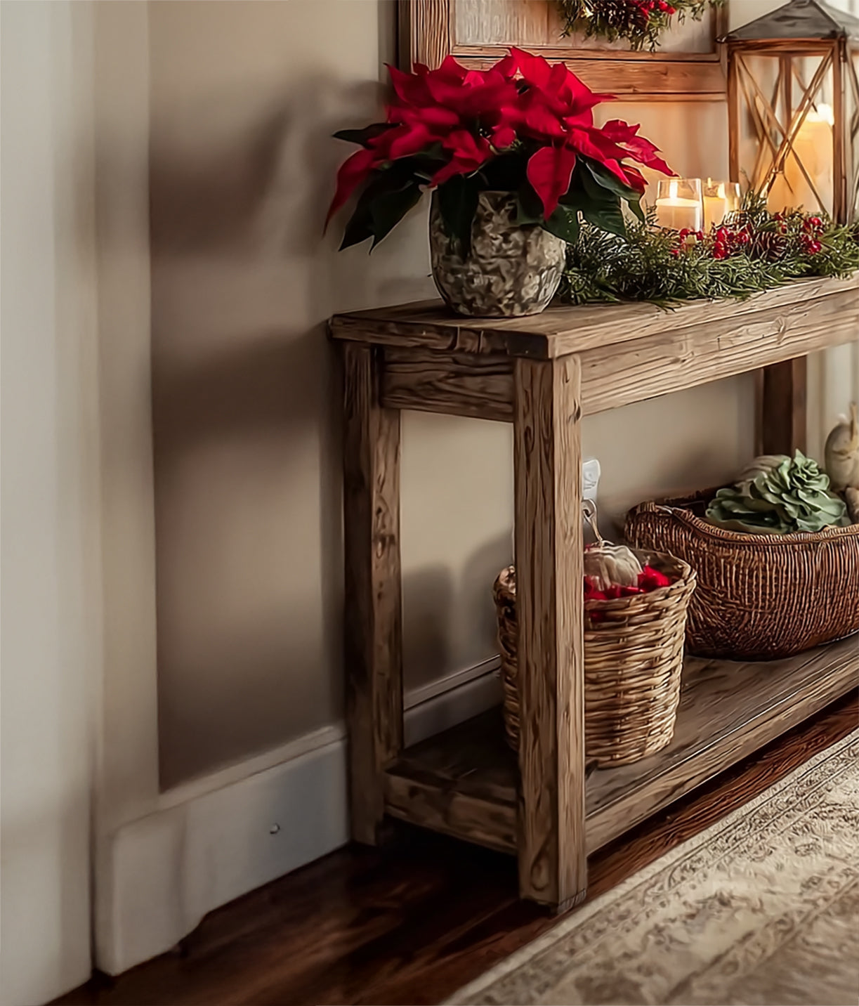 Rustic Farmhouse Console Table – Handmade Solid Wood Entryway & Narrow Hallway Table