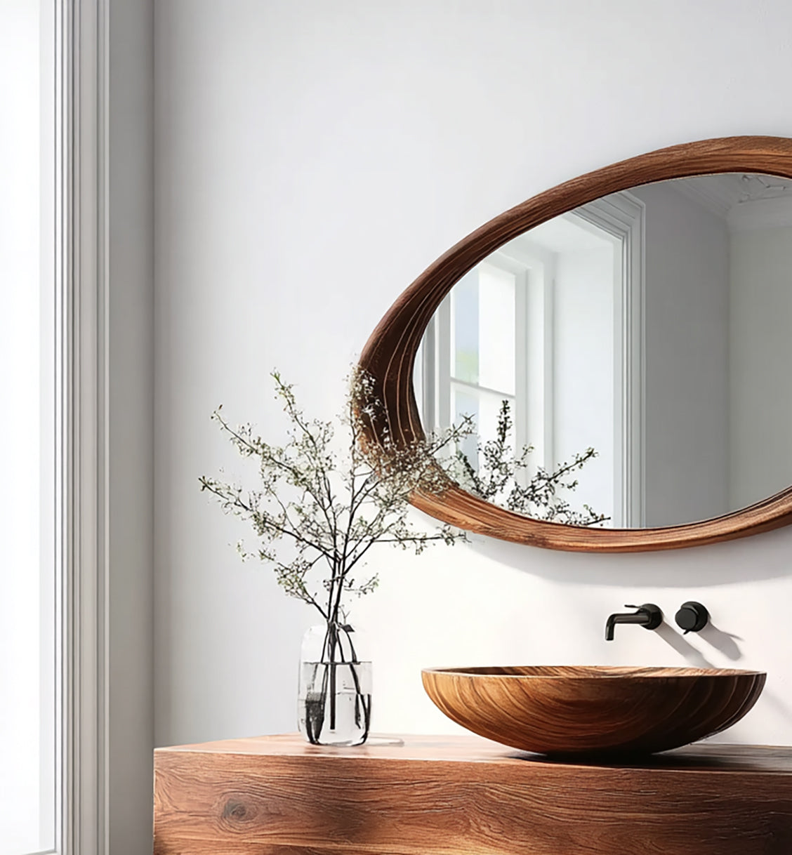 Modern Wall Mirror – Live Edge Handmade Wooden Mirror for Living Room & Bathroom Décor