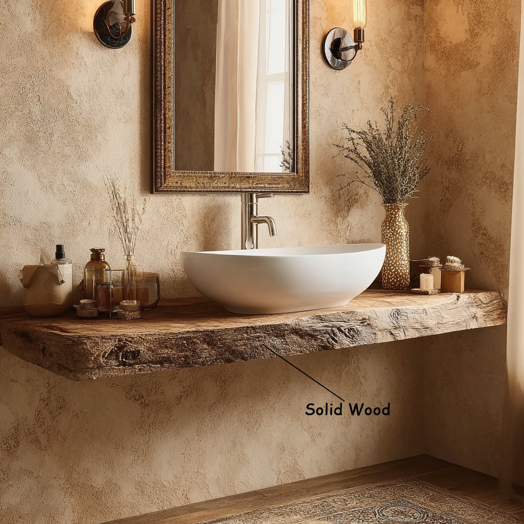 Rustic Vanity Corner Shelf – Handmade Live Edge Bathroom Shelf, Farmhouse Wall Mounted with Brackets