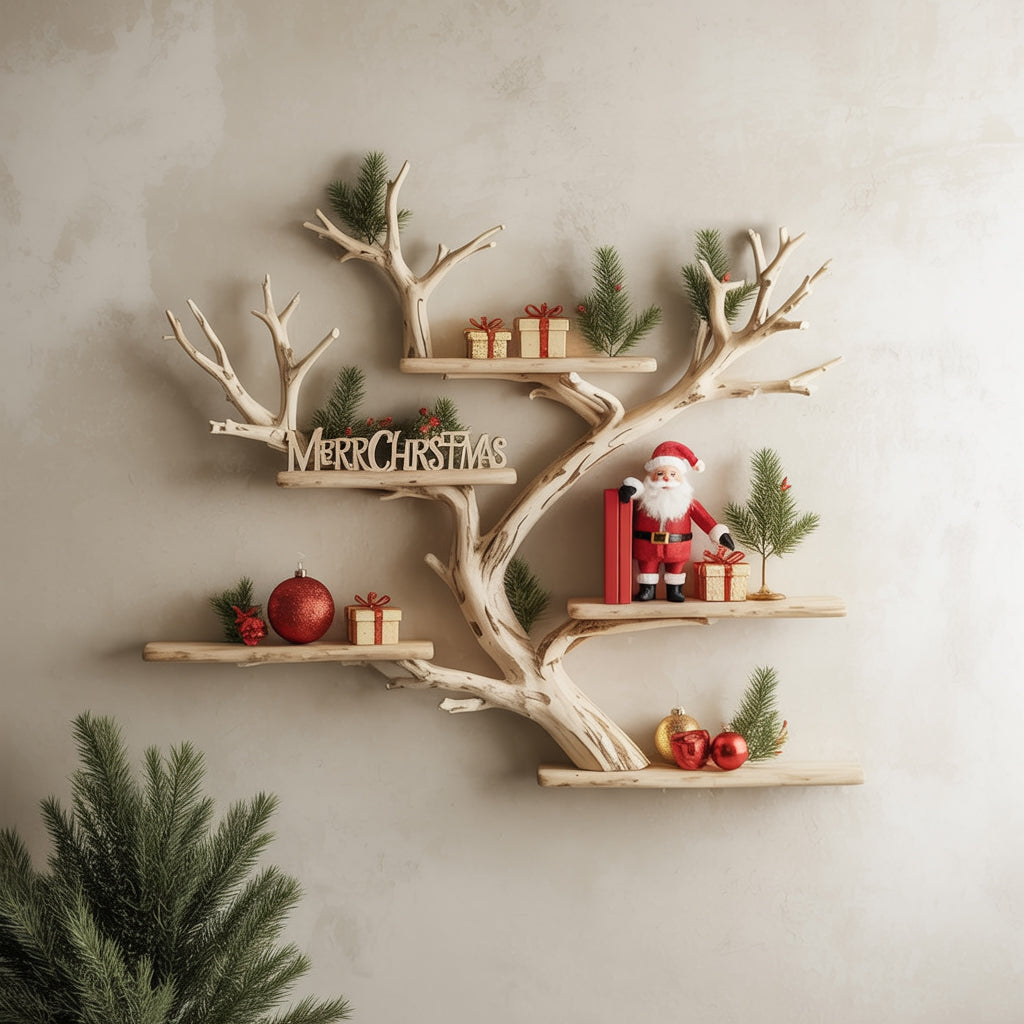 Rustic Corner Floating Bookshelf – Live Edge Driftwood Branch Wall Mounted Tree Shelf