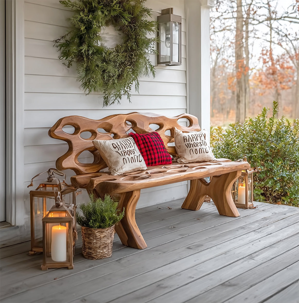 Handmade Farmhouse Porch Bench – Rustic Solid Wood Entryway & Outdoor Seat