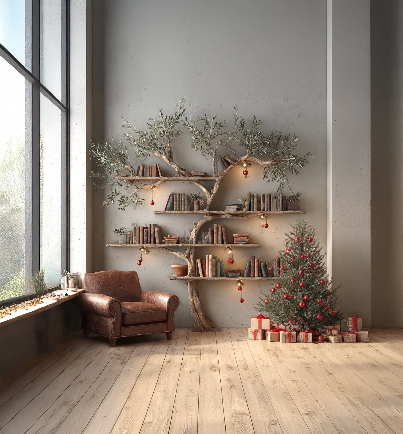 Tree Branch Bookshelf – Floating Wooden Wall Shelf Live Edge Design Christmas Decor