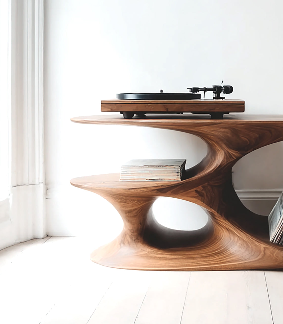 Solid Wood Turntable Stand – Rustic Record Player Cabinet with Farmhouse Storage