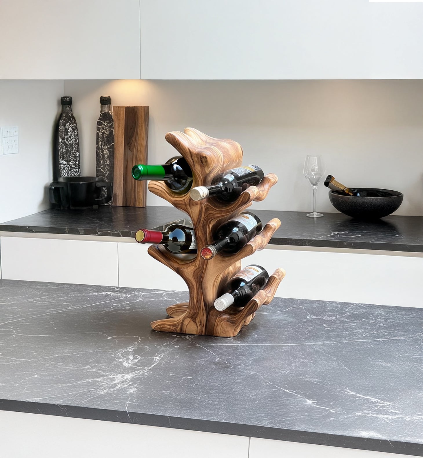 Handmade Mid Century Wine Bottle Holder – Solid Wood Rack for Kitchen or Home Bar