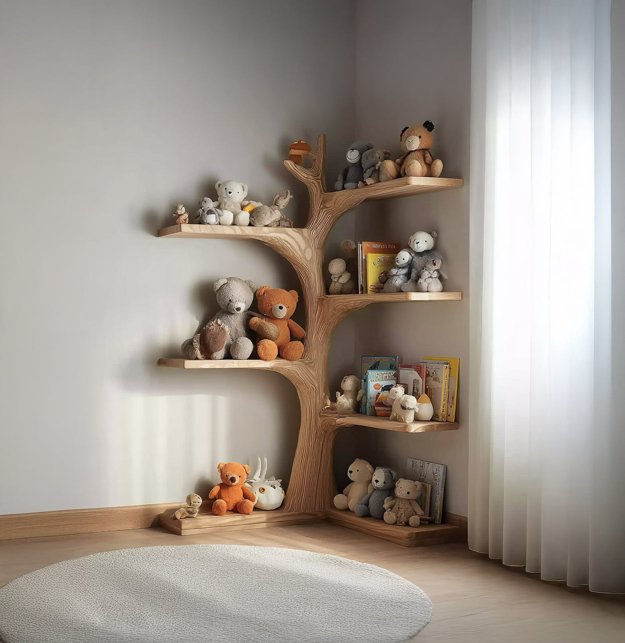 Handcrafted Montessori Tree Bookshelf – Solid Wood Wall Shelf