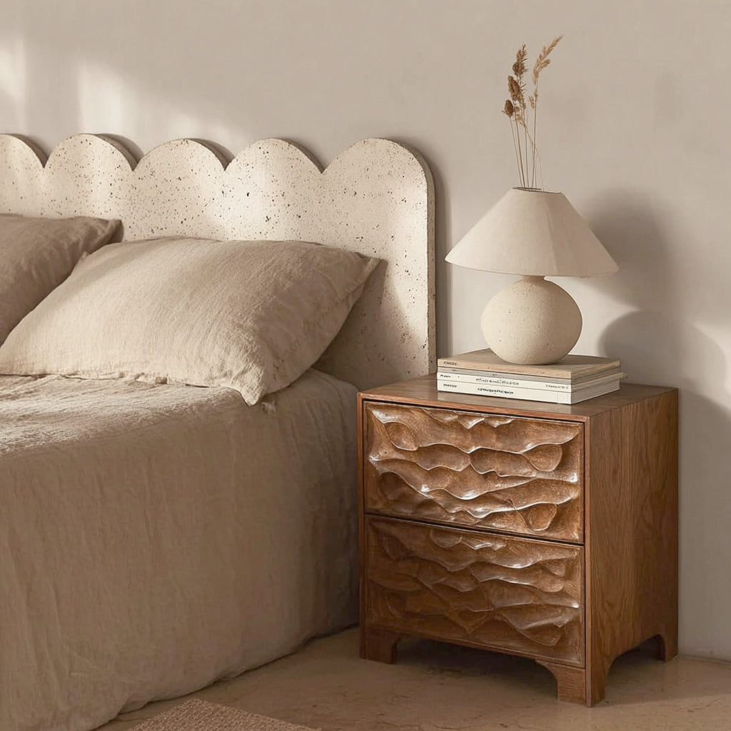 Handcrafted Solid Wood Nightstand – Modern Carved Bedside Table