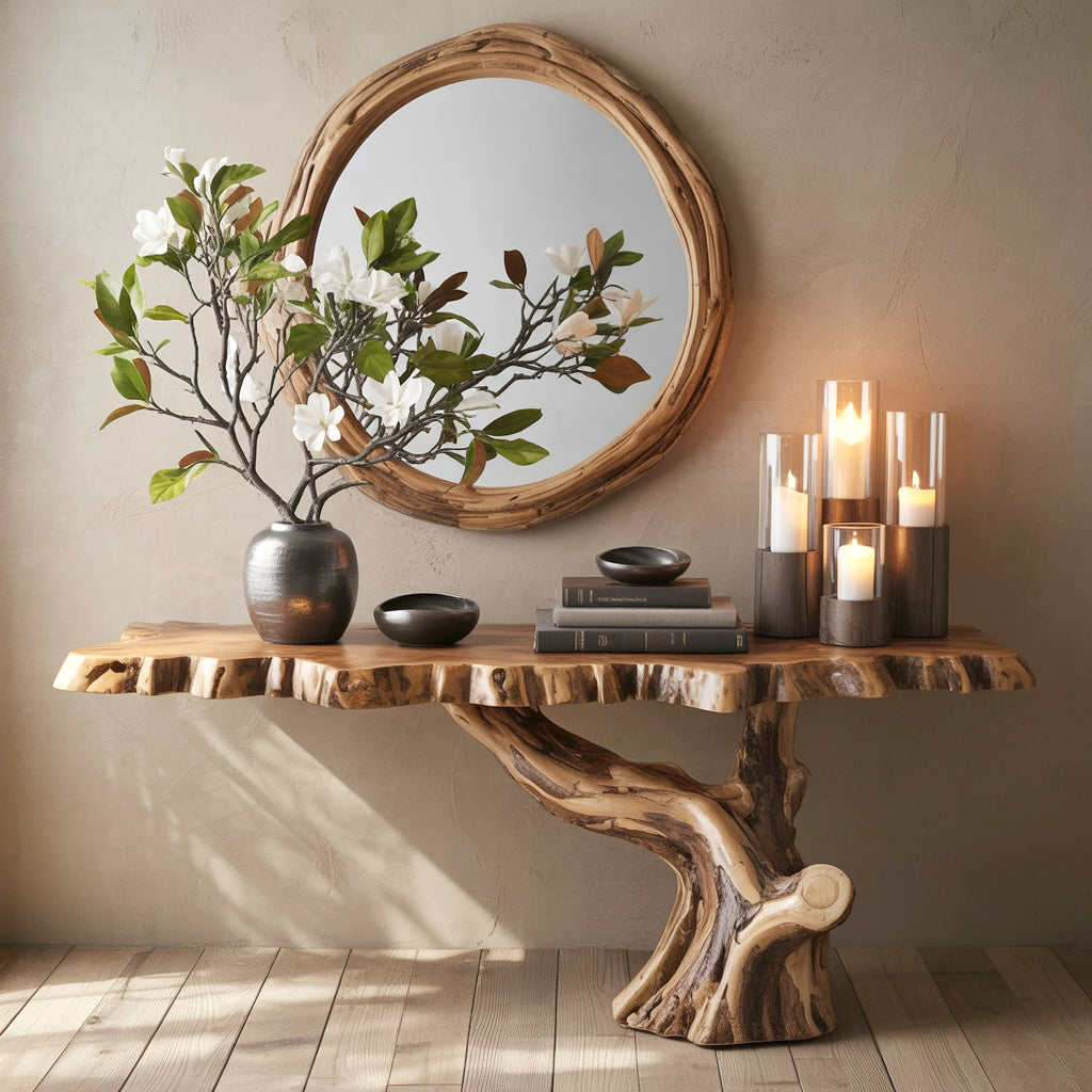 Floating Live Edge Console Table – Rustic Solid Wood Entryway & Hallway Accent