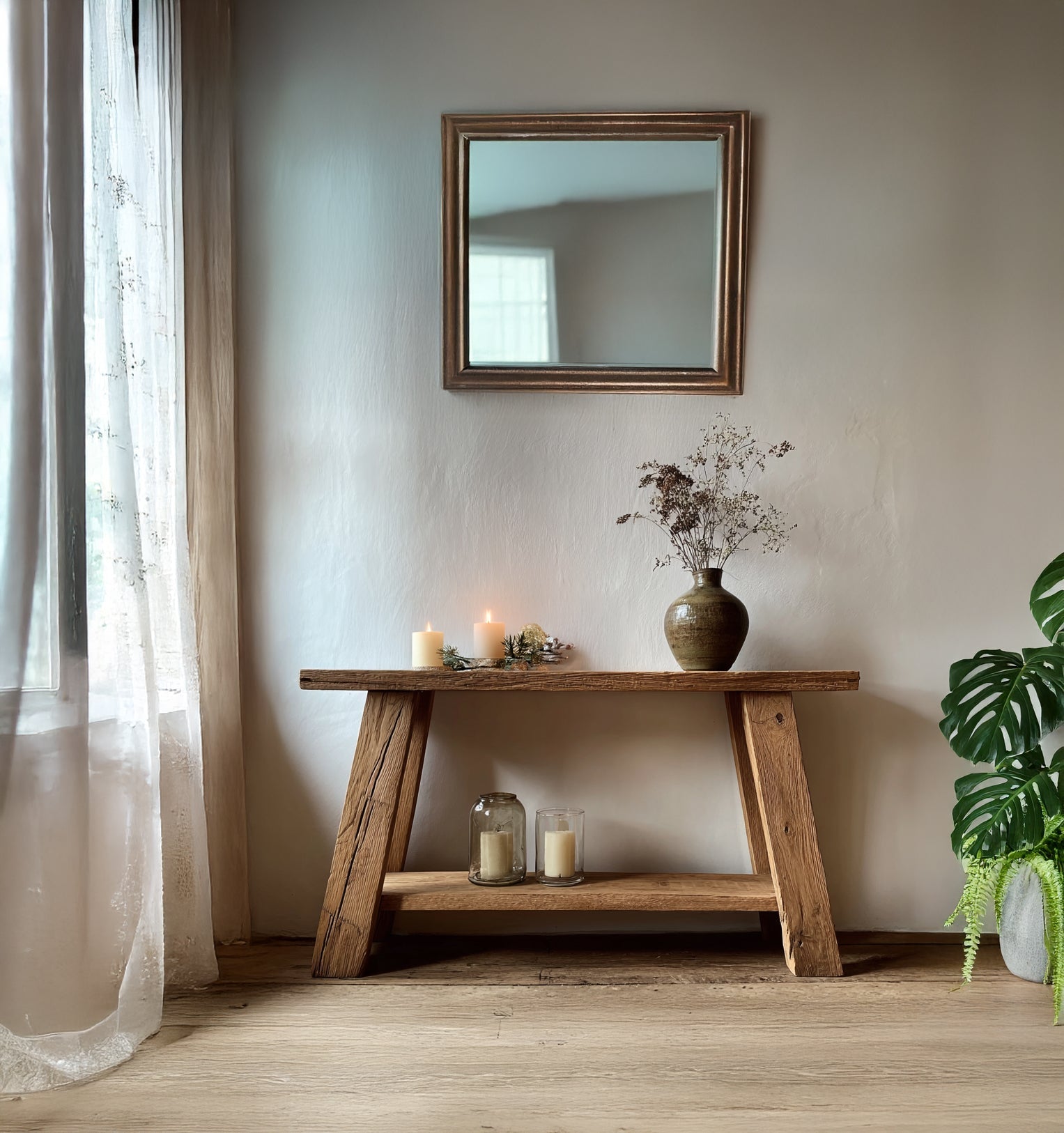 Rustic Oak Console Table – Modern Entryway Table for Farmhouse Furniture Decor