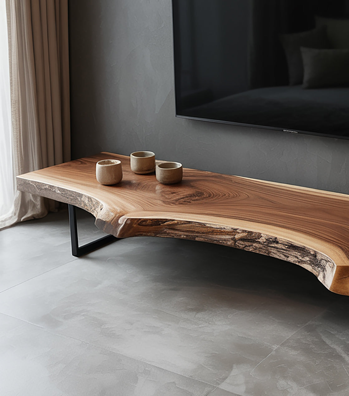 Rustic Live Edge TV Stand – Solid Walnut Floating Console, Handmade Media Cabinet