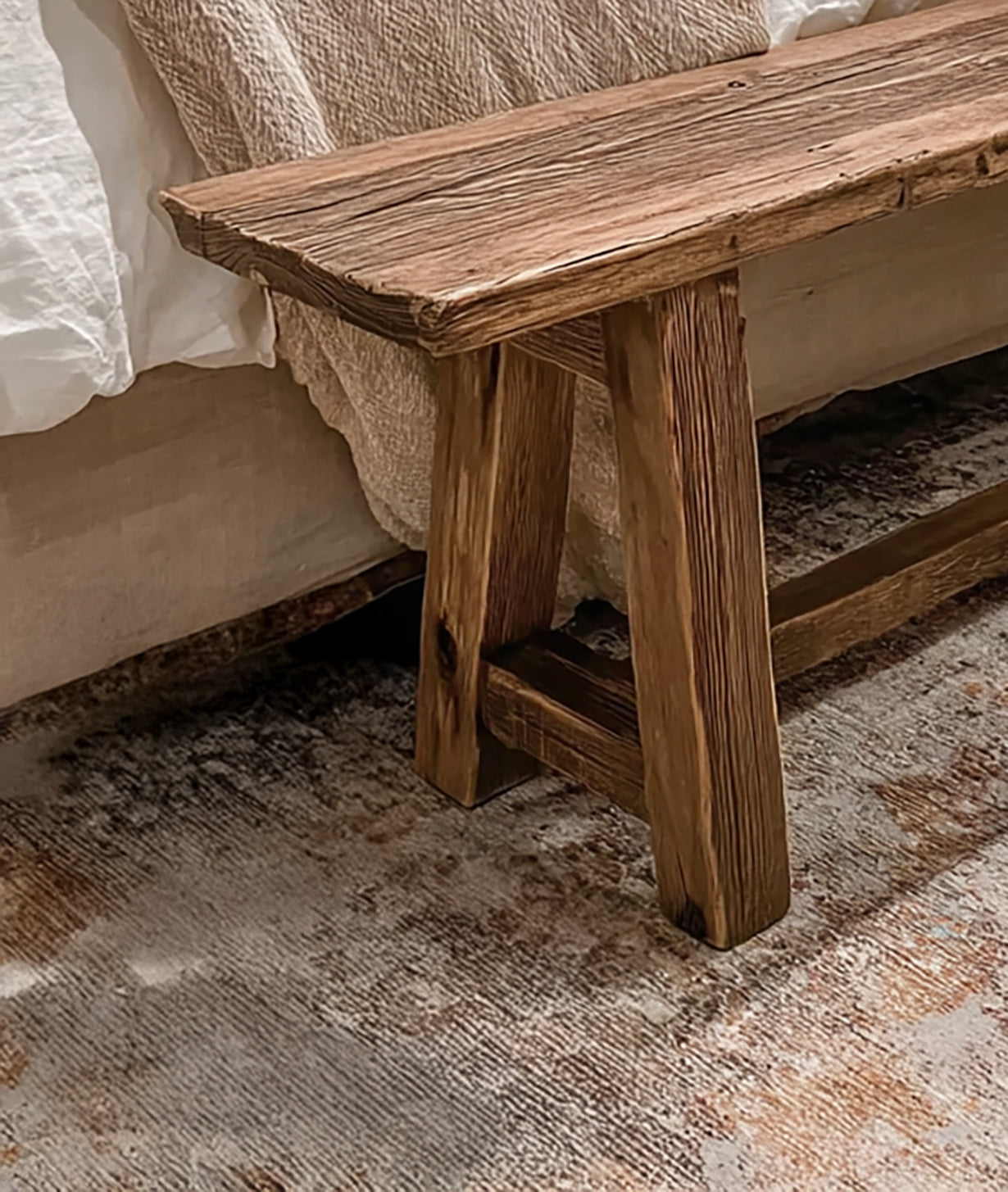 Reclaimed Wood Entryway Bench – Rustic Long Farmhouse Hallway Seating