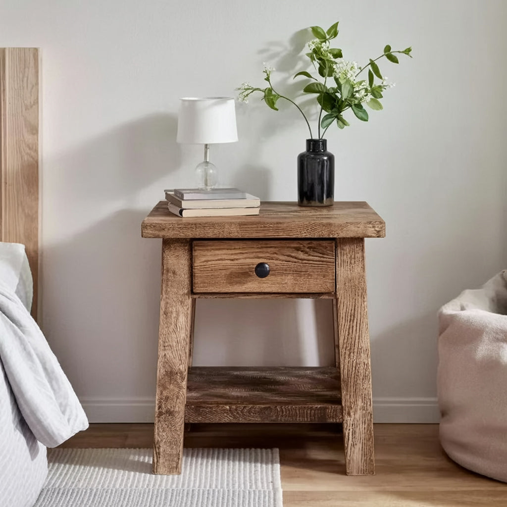 Rustic Reclaimed Wood Nightstand with Drawer – Handmade Barnwood Table