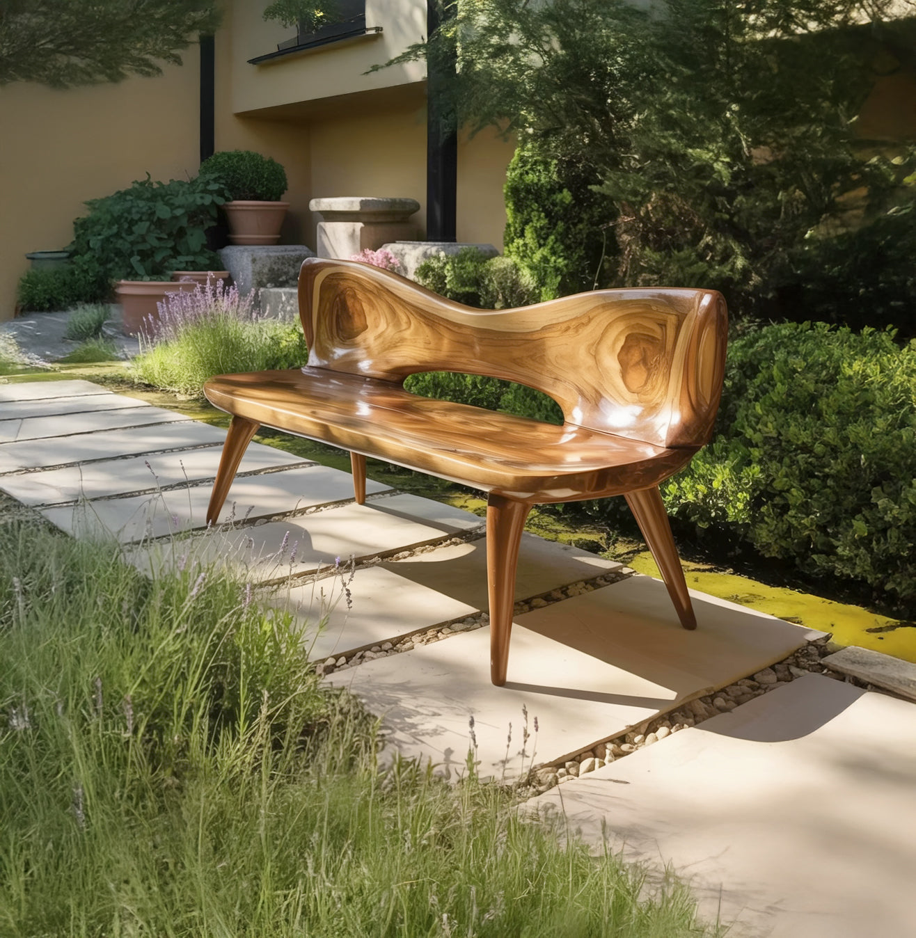 Handcrafted Outdoor Wooden Bench For Serene Garden Corners