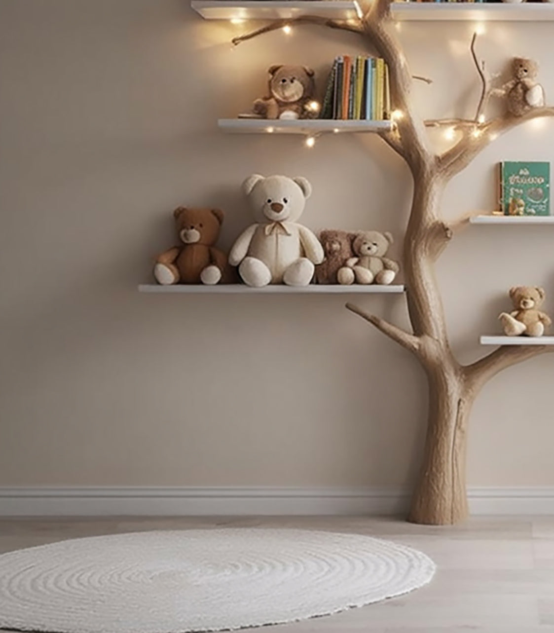 Tree Kids Bookshelf – Handmade Natural Wood Shelf for Baby Room Decor