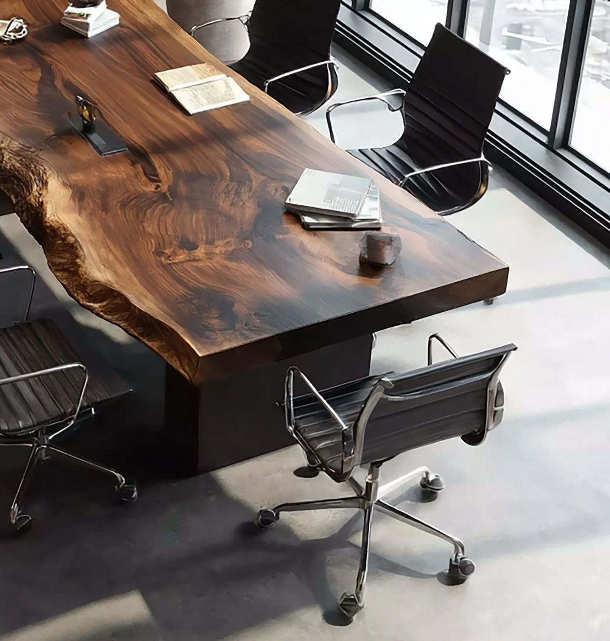 Live Edge Solid Wood Conference Table – Handmade Natural Wood Office Table