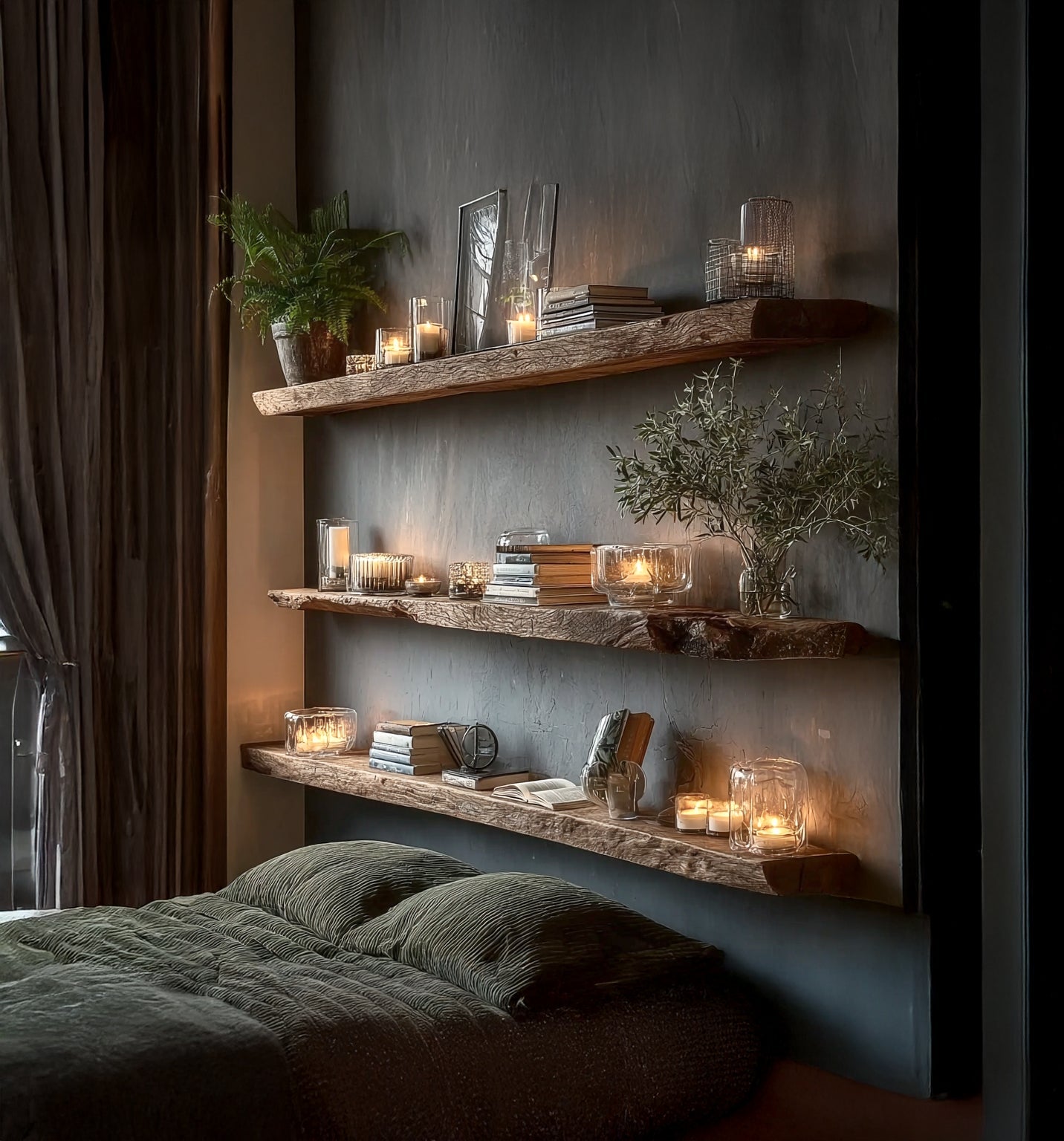 Rustic Live Edge Floating Shelves – Handmade Solid Wood Wall Shelves