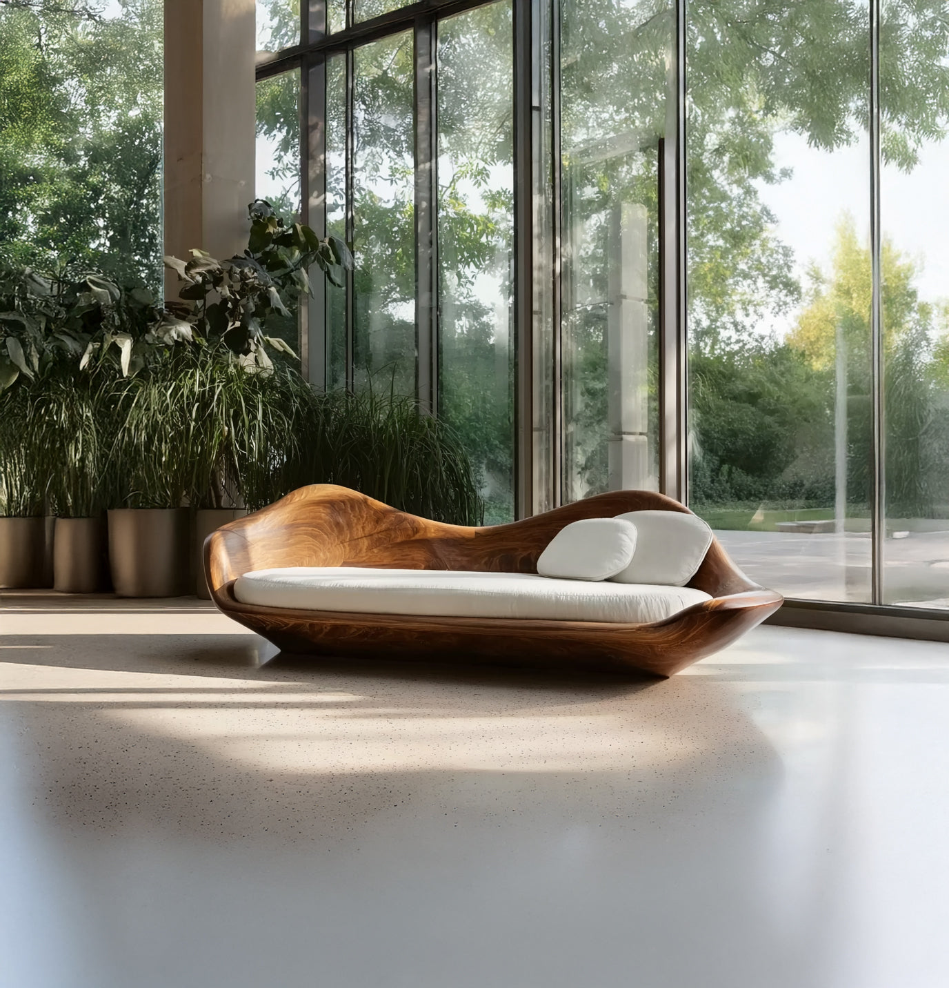 Elegant Modern Wooden Sofa with Sculptural Frame – Statement Living Room Piece