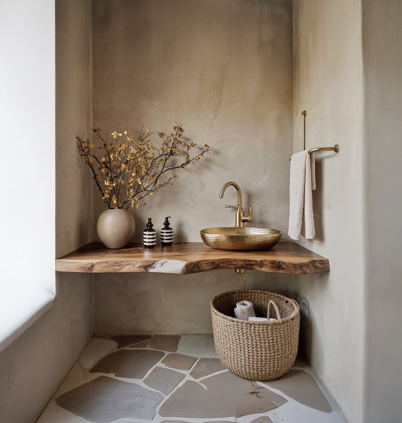 Live Edge Floating Vanity Shelf – Rustic Solid Wood Bathroom Organizer