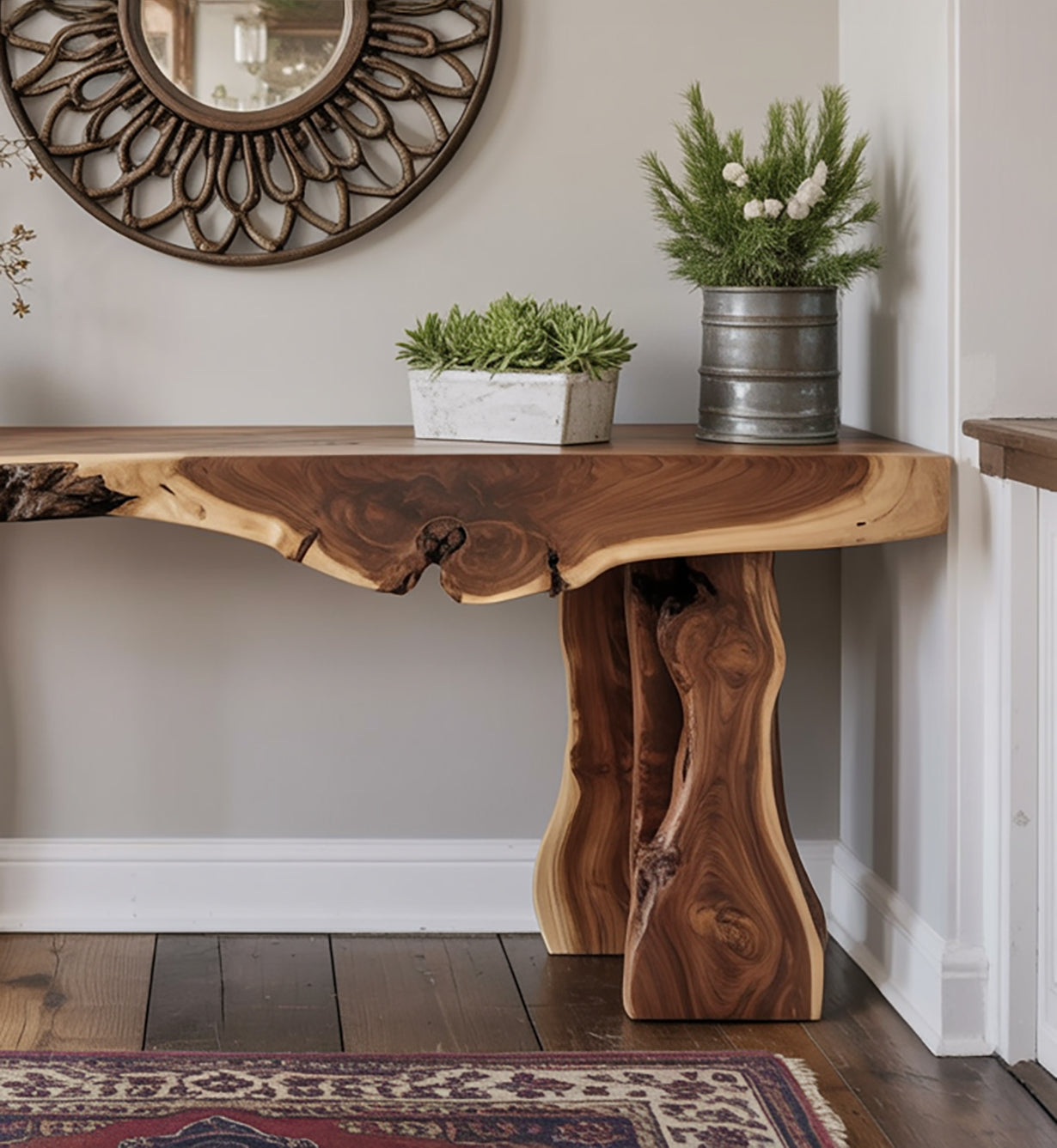 Rustic Live Edge Wooden Console Table – Custom Farmhouse Entryway Dresser