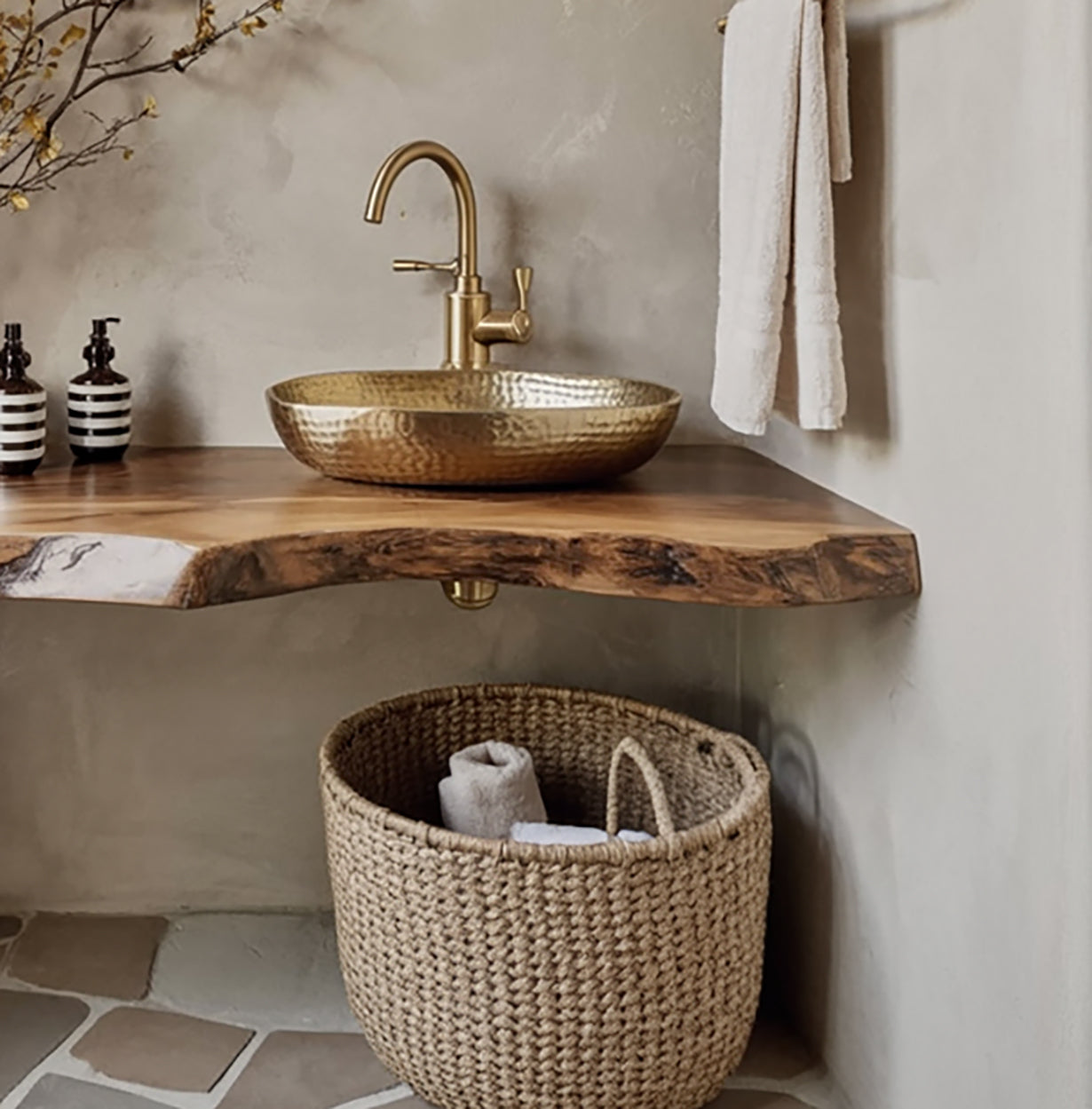 Live Edge Floating Vanity Shelf – Rustic Solid Wood Bathroom Organizer