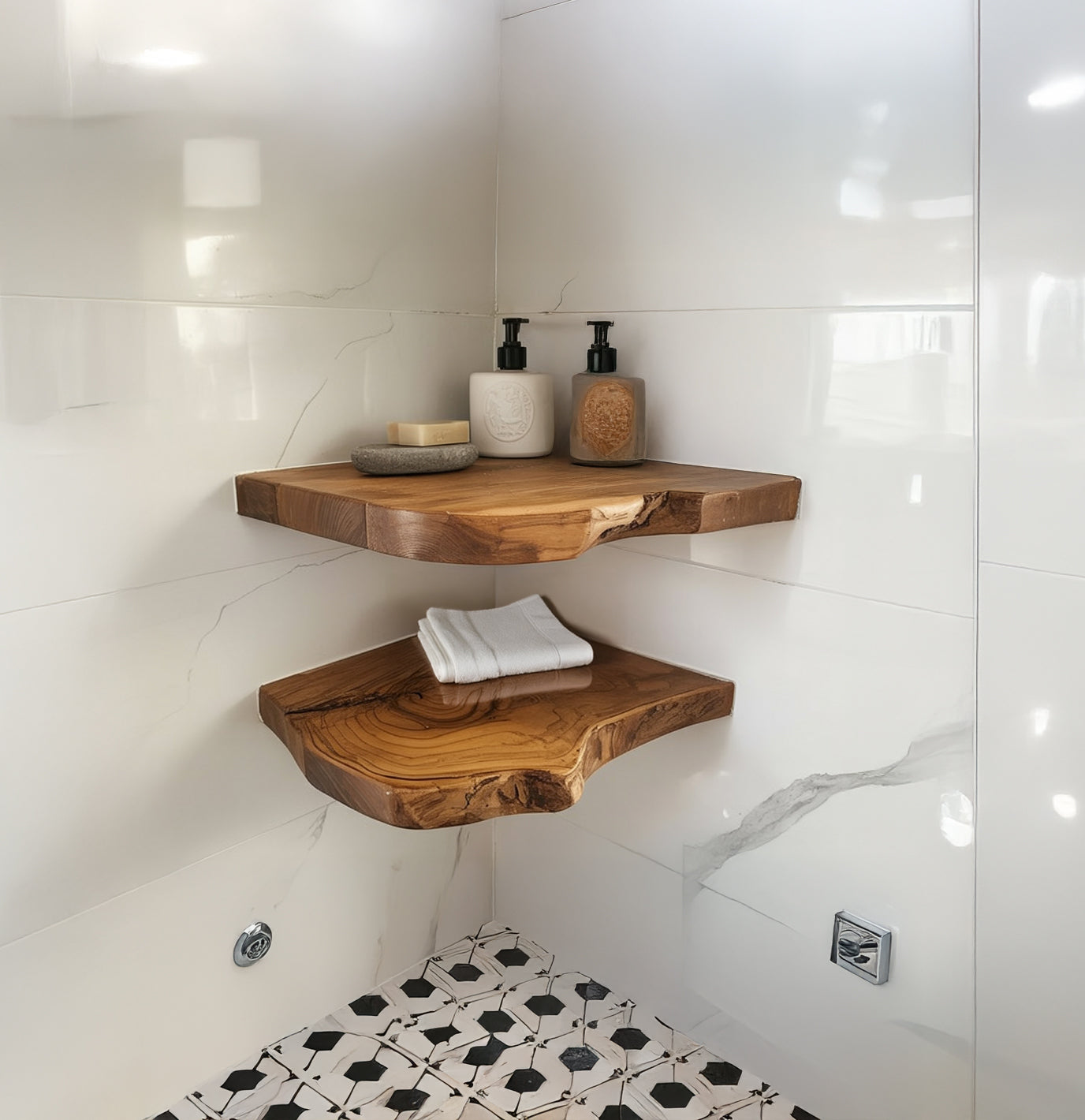 Rustic Teak Root Wood Corner Shelf: Floating Corner Shelves Decor