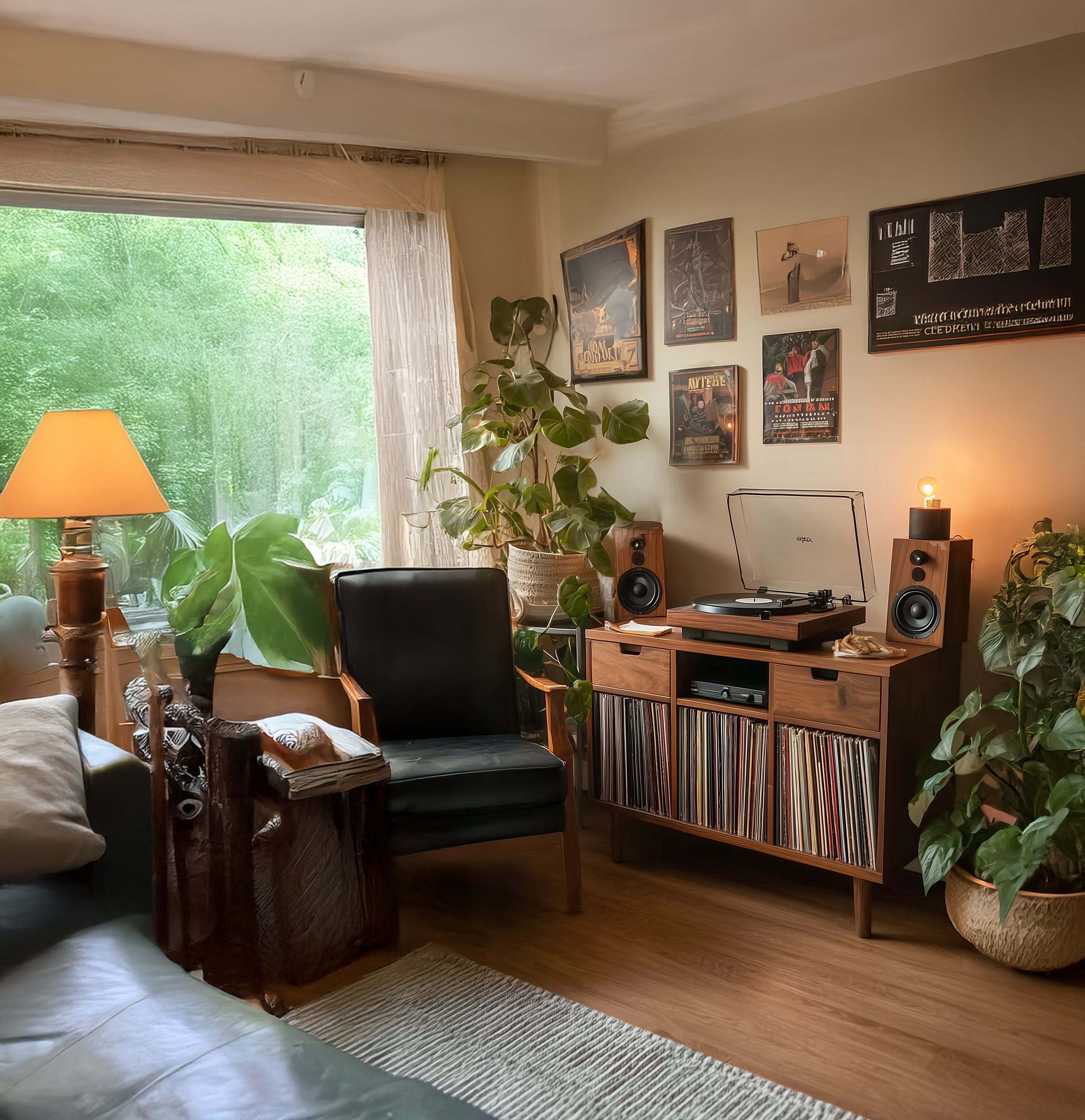 Handcrafted Record Player Stand – Natural Wood Turntable Station with Storage, Customizable Record Cube Organizer