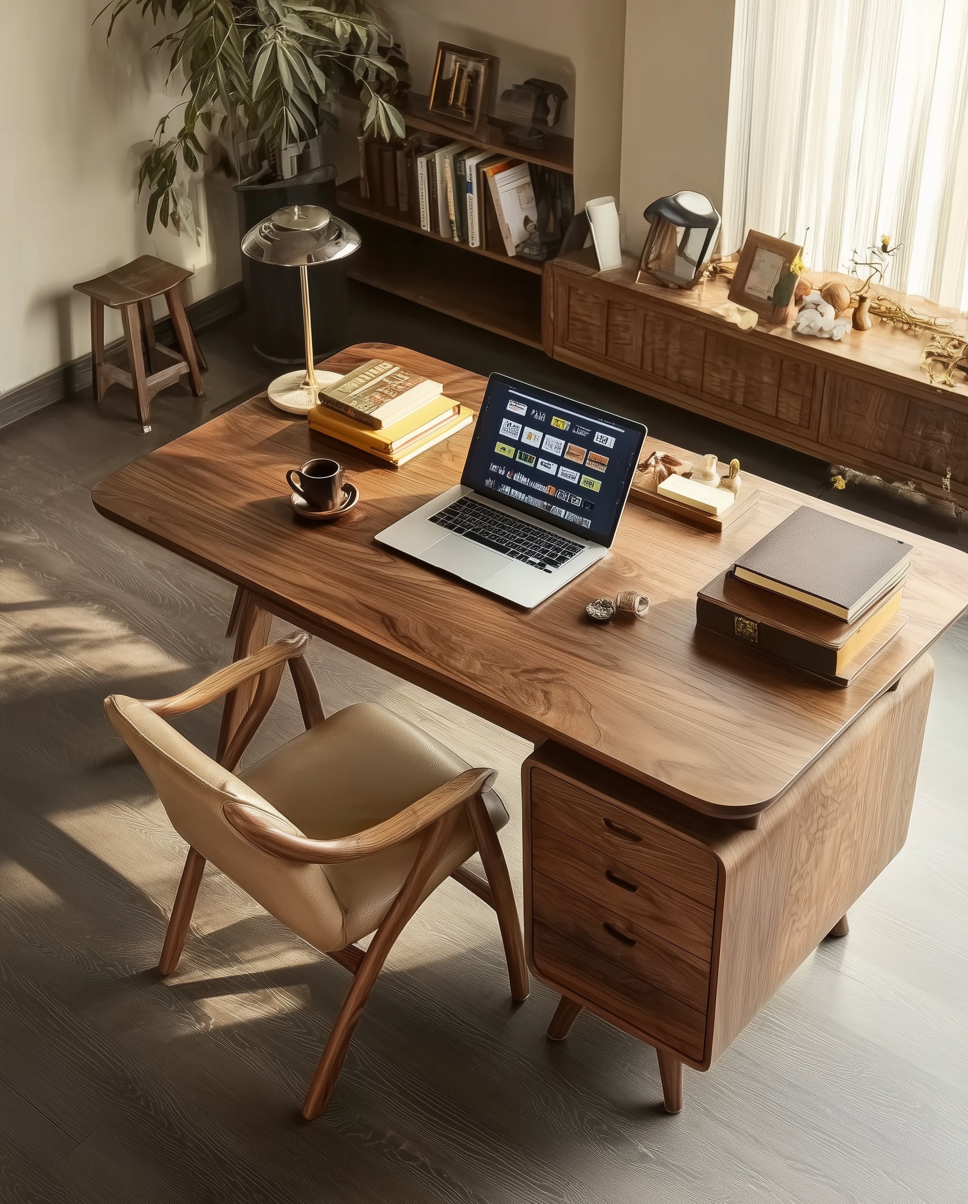 Modern Minimalist Computer Desk with Gap Design – Solid Wood Writing & Study Desk, Dressing Table