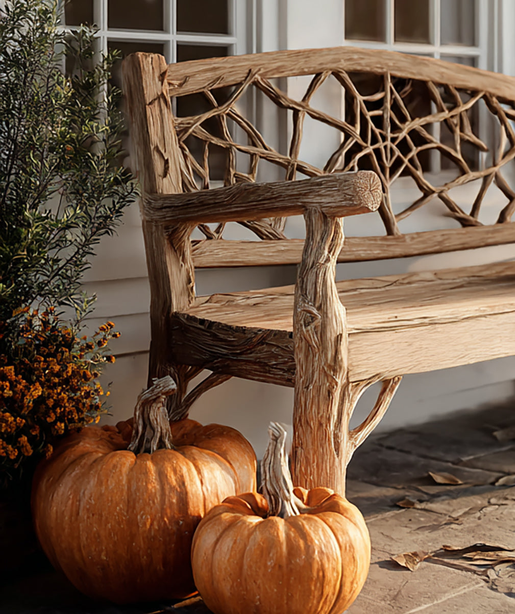 Farmhouse Deck Seating Bench – Handcrafted Wooden Halloween Porch Seat