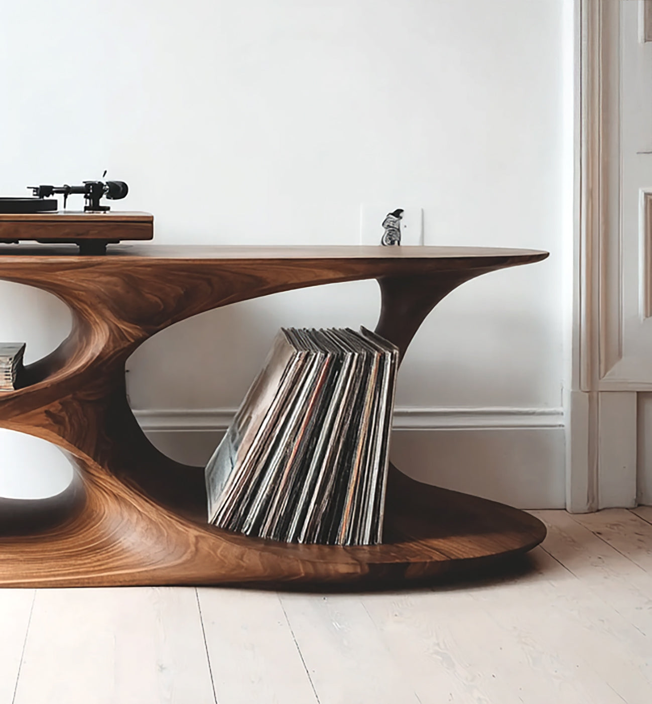 Solid Wood Turntable Stand – Rustic Record Player Cabinet with Farmhouse Storage