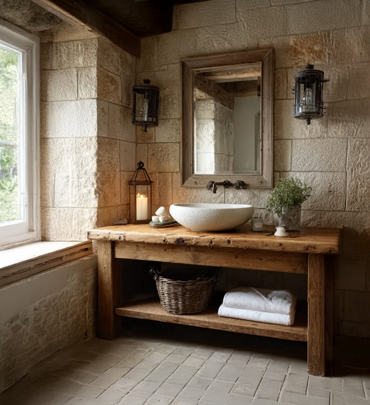 Rustic Basin Table Rustic Wooden Bathroom Vanity – Handmade Farmhouse Sink Table with Liv