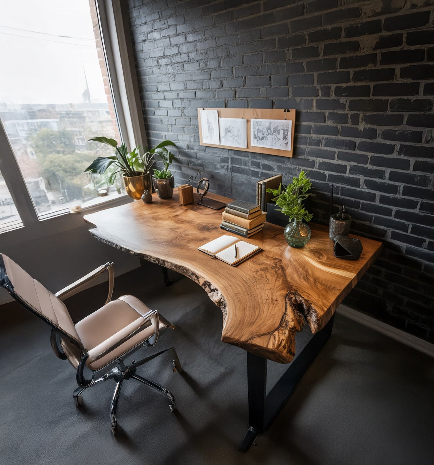 Rustic Live Edge Wooden Desk for Home Office – Natural Wood Desk
