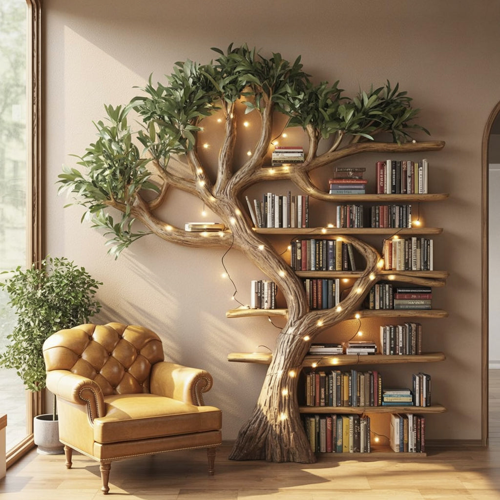Tree Branch Bookshelf – Floating Live Edge Wooden Wall Shelf Décor