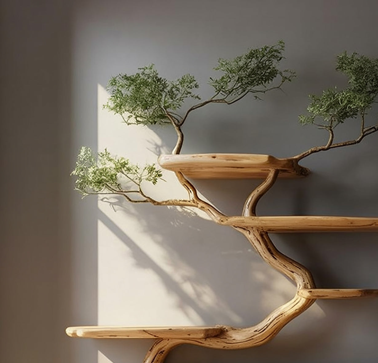 Rustic Tree Branch Bookshelf Handmade Wall-Mounted Solid Wood Decor Living Room Gift Her