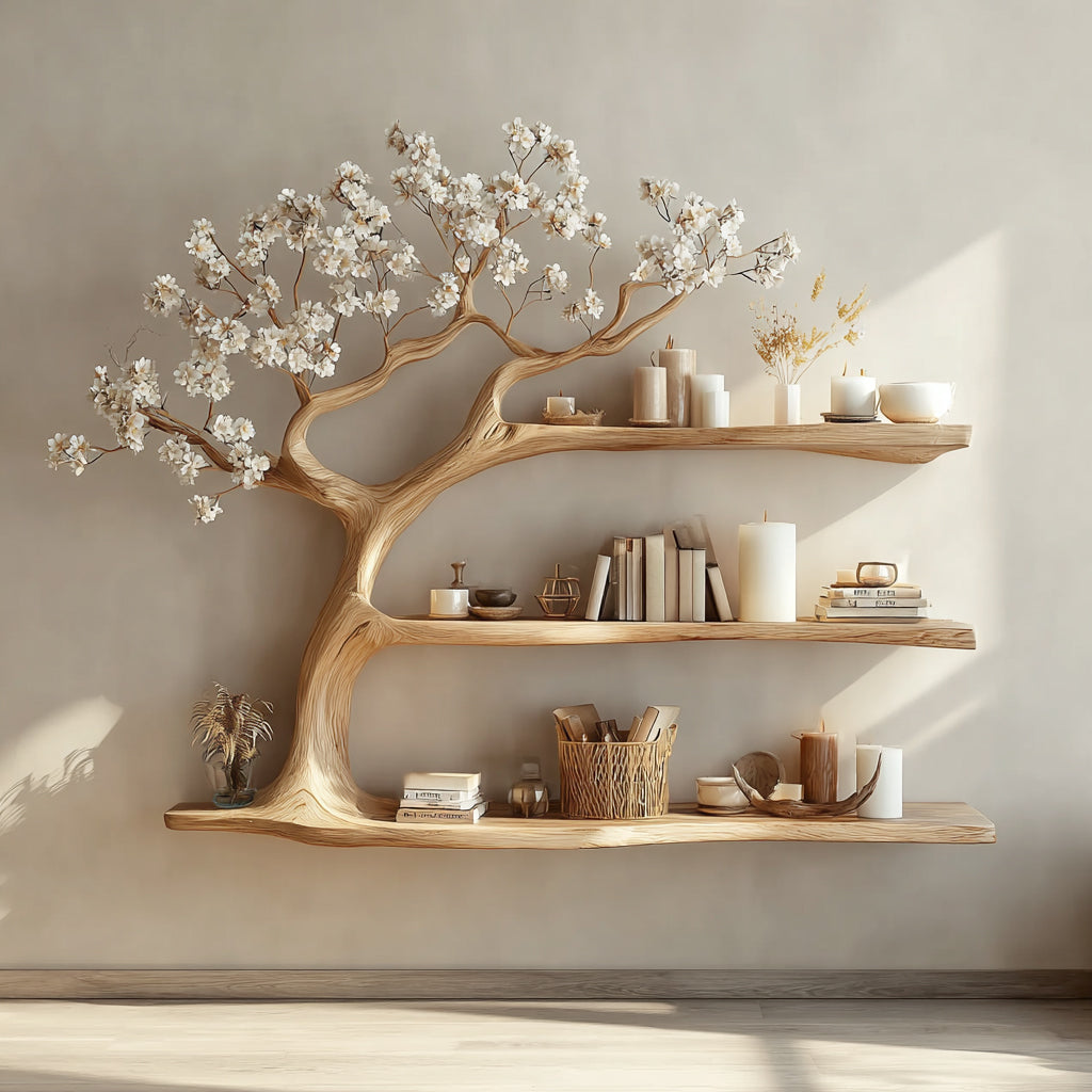 Rustic Wooden Bookcase – Handmade Tree Bookshelf, Unique Home Decor Gift