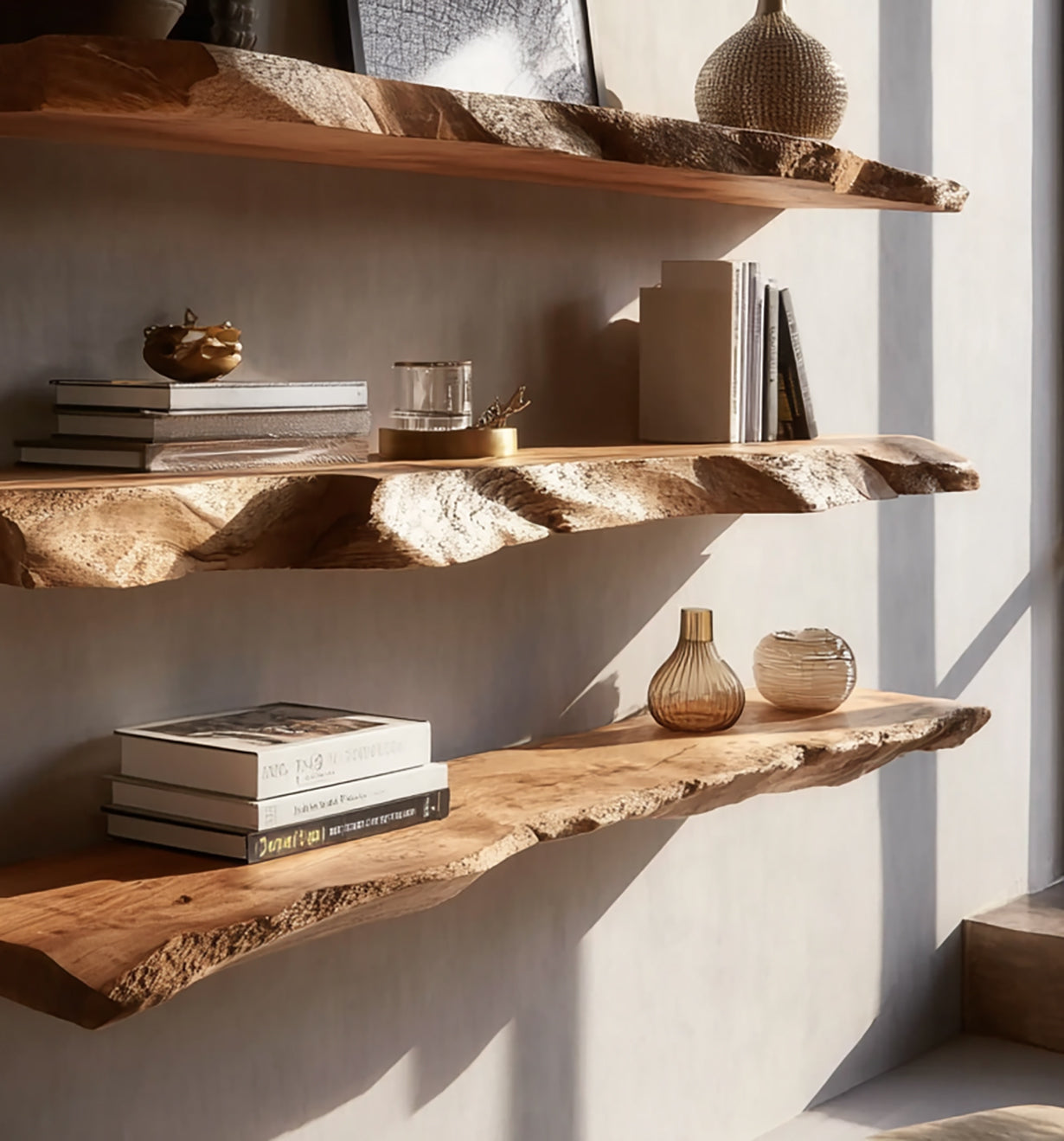 Live Edge Floating Shelves – Handmade Solid Wood Rustic Wall Shelf Decor