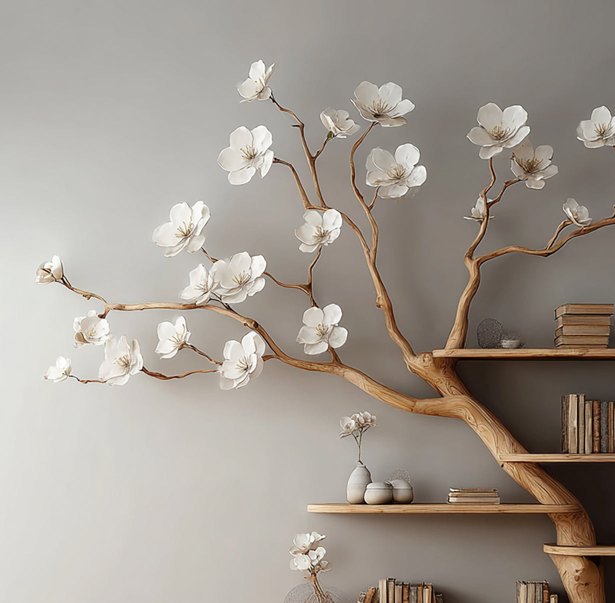 Blooming Tree Bookshelf – Handcrafted Wooden Flower Shelf for Elegant Home Decor