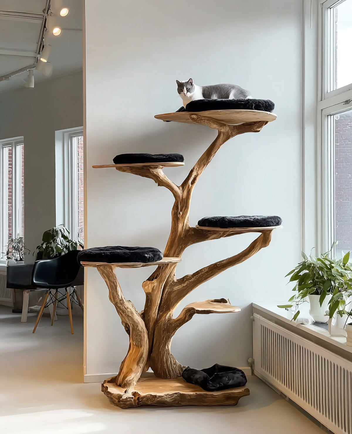 Handmade Wooden Cat Tree Tower – Rustic Solid Wood Cat Stand