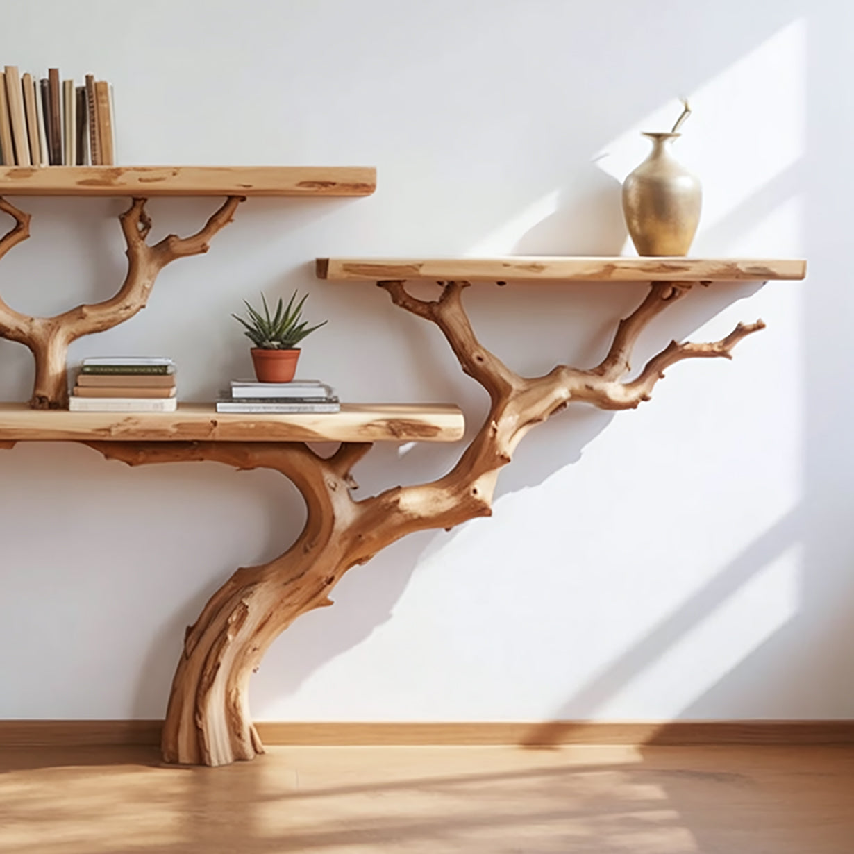 Tree Branch Floor Bookshelf – Solid Wood Live Edge Bookcase