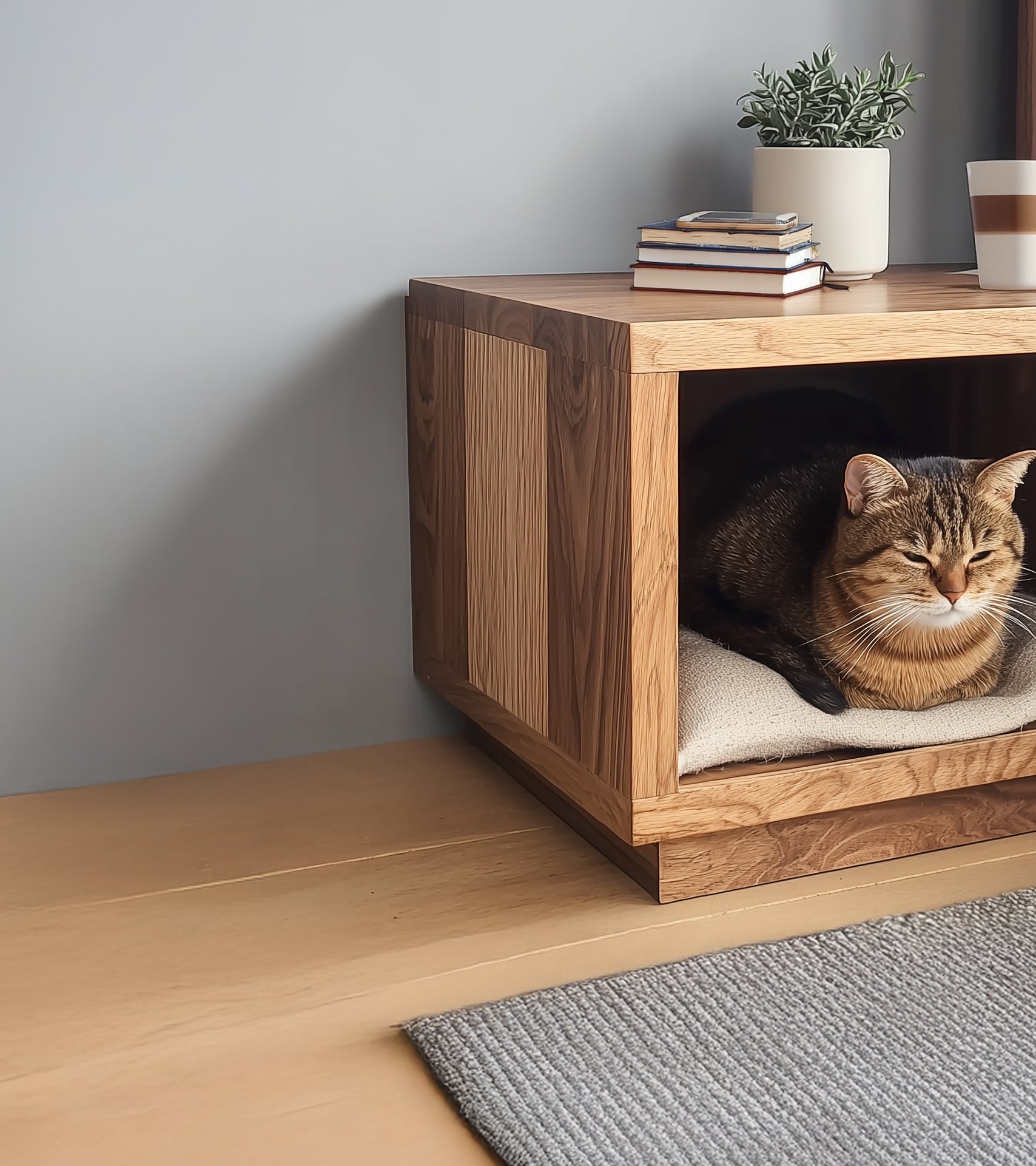 Modern Nightstand with Built-In Pet Bed – Hidden Cat House for Bedroom or Small Apartment