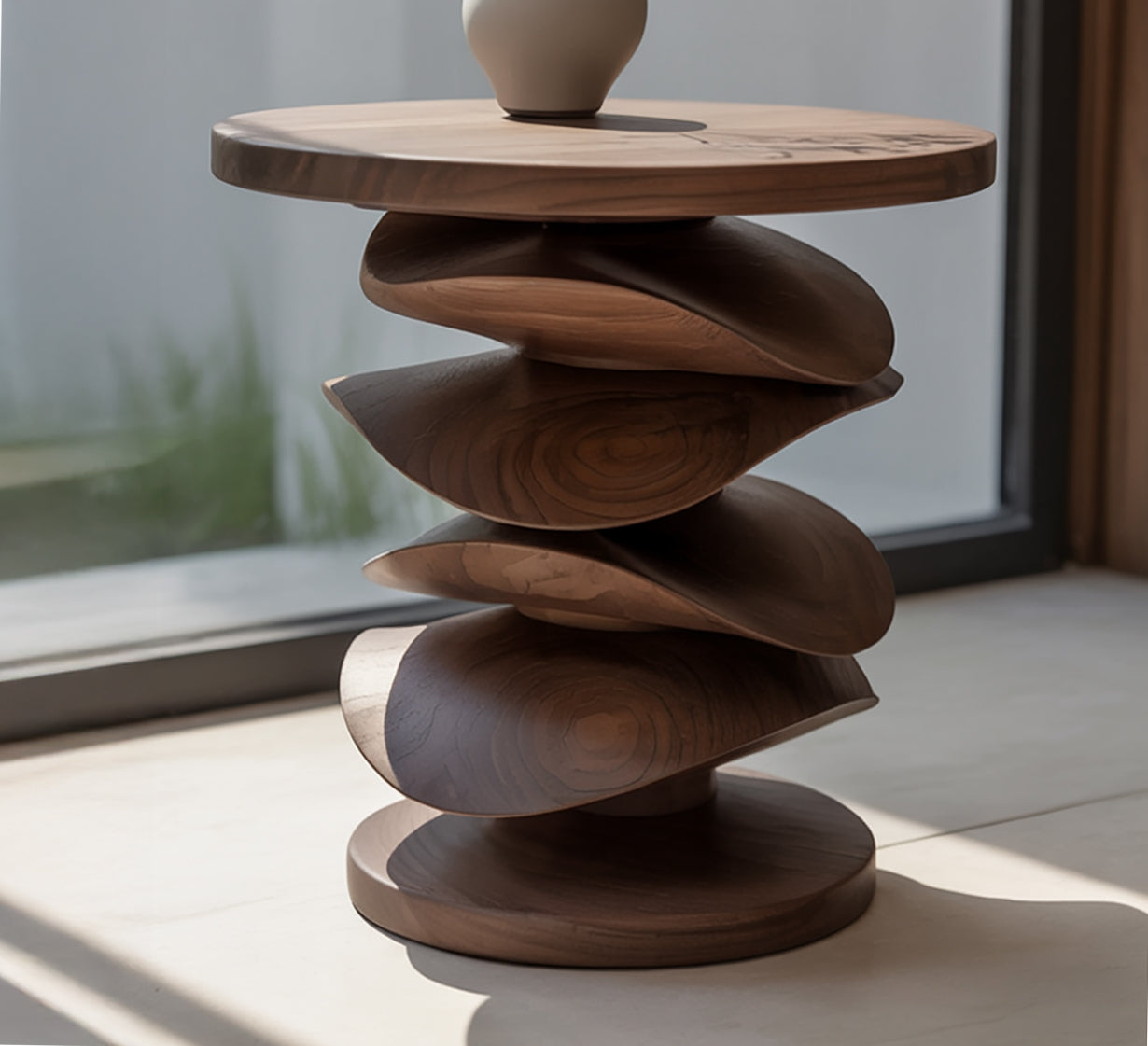 Solid Wood Sculptural Table – Handmade Japandi Style Coffee Table